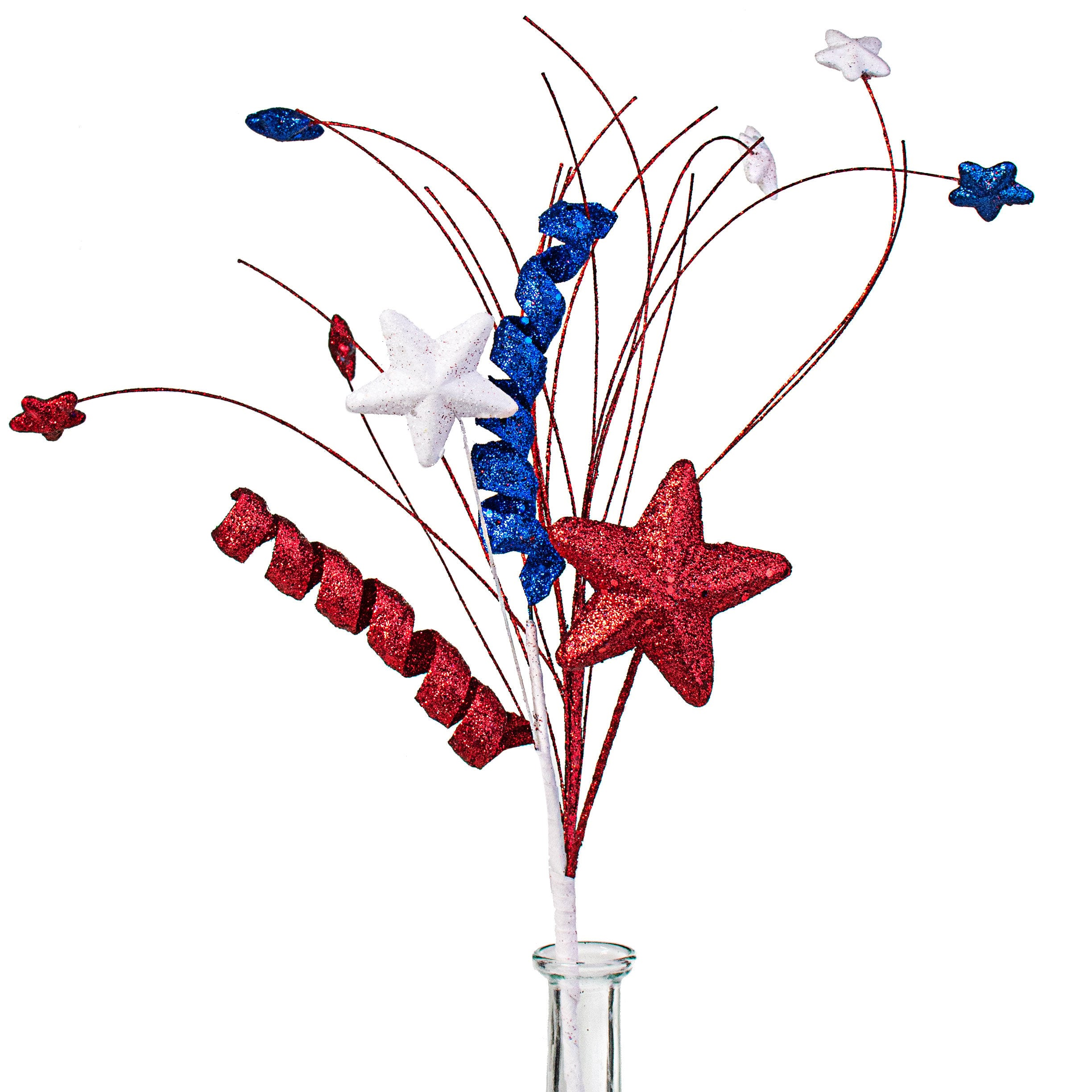18" Glitter Patriotic Star & Twist Spray: RWB Item Number: 74088RWB
