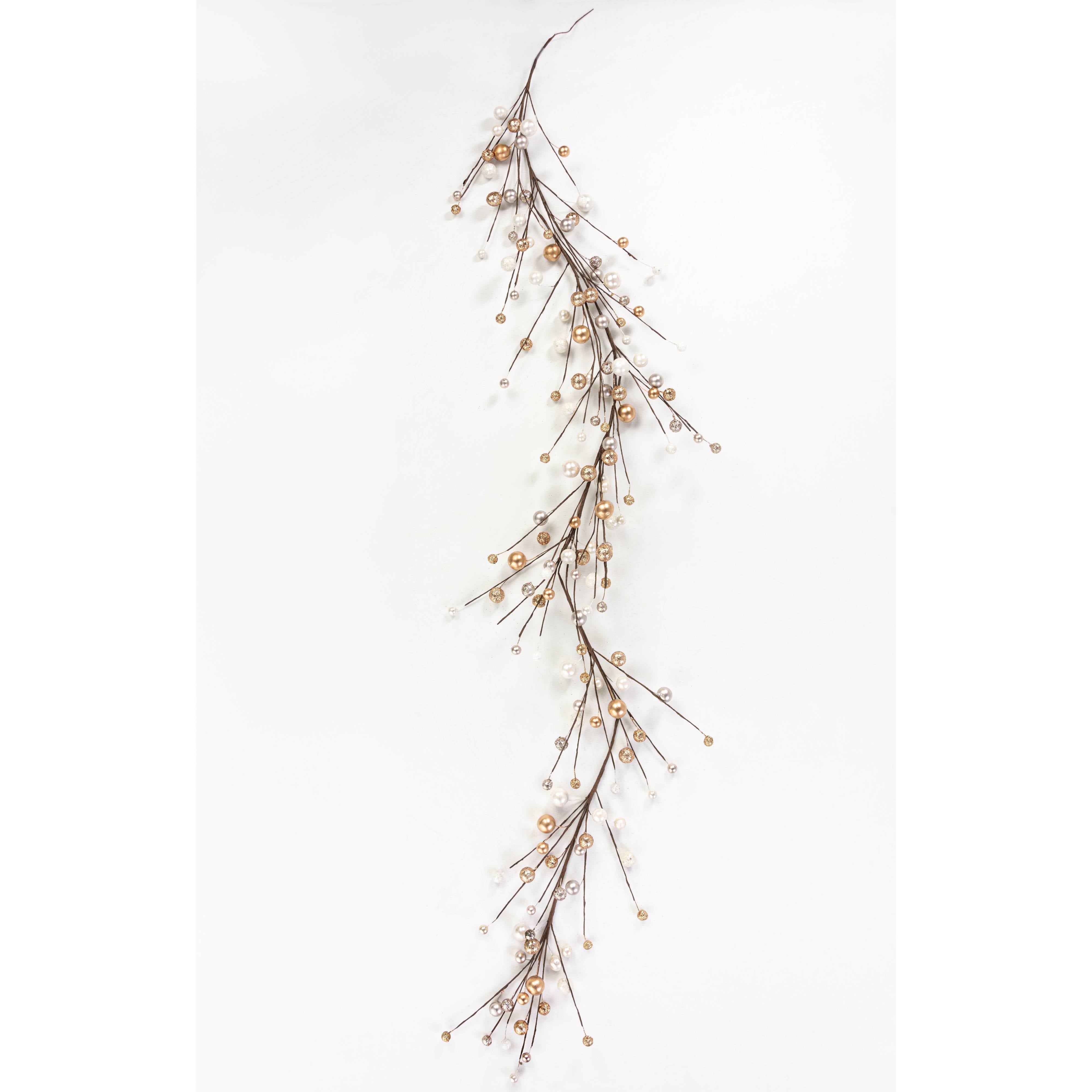 5' Glitter & Pearl Ball Garland: Gold, Champagne & White detail photo 3