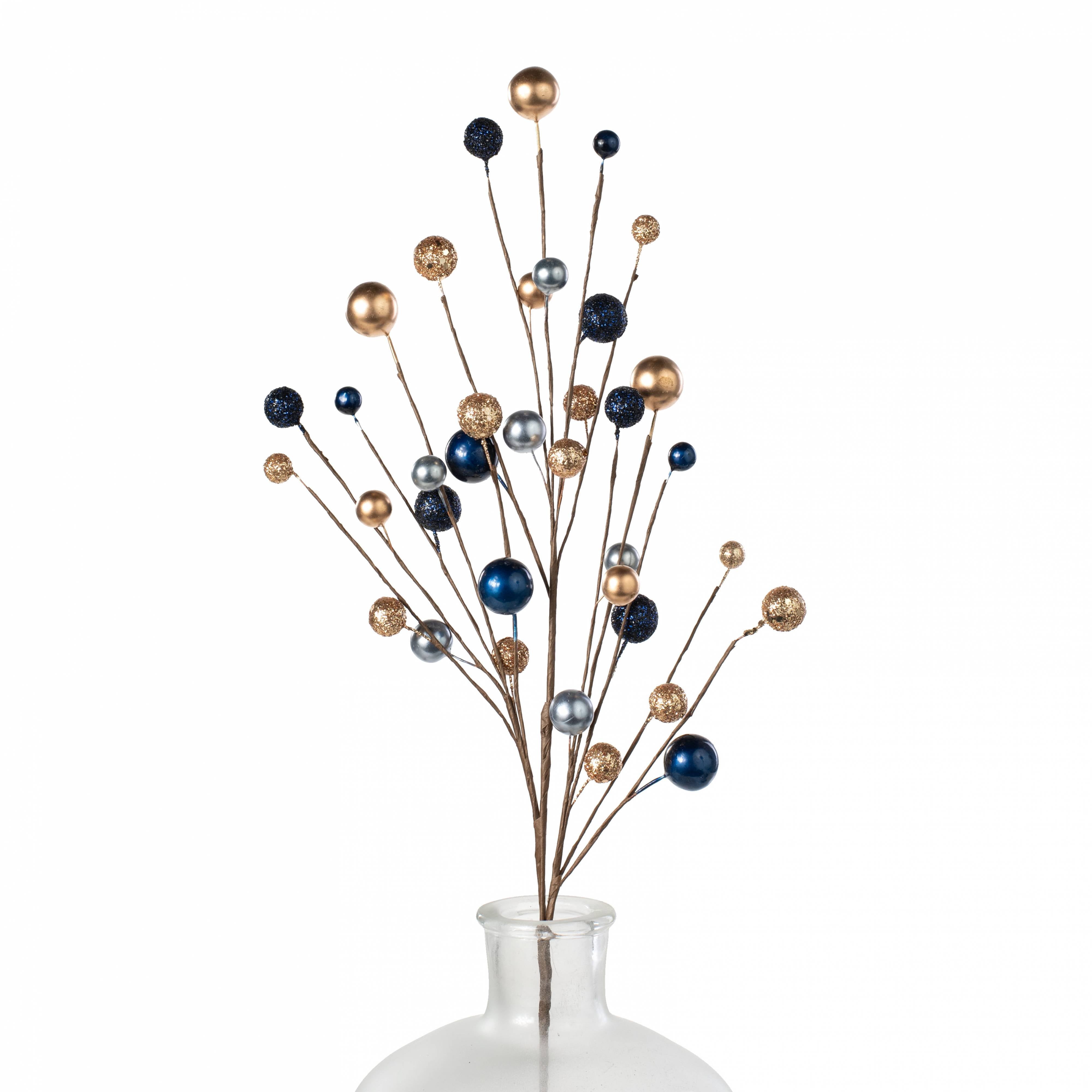 24" Glitter & Pearl Ball Spray: Gold, Blue & Pewter Item Number: XX940289