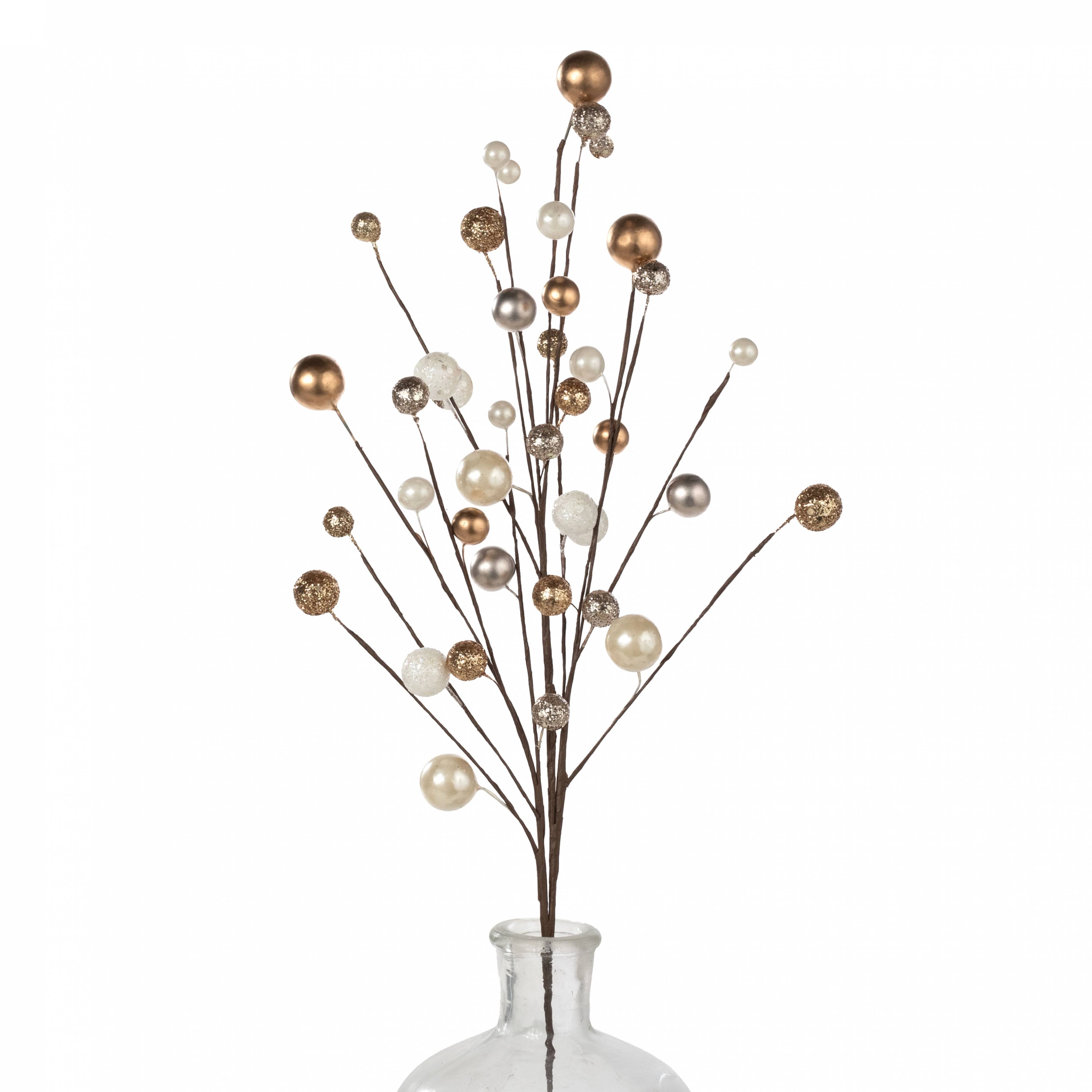 24" Glitter & Pearl Ball Spray: Gold, Champagne & White Item Number: XX940272
