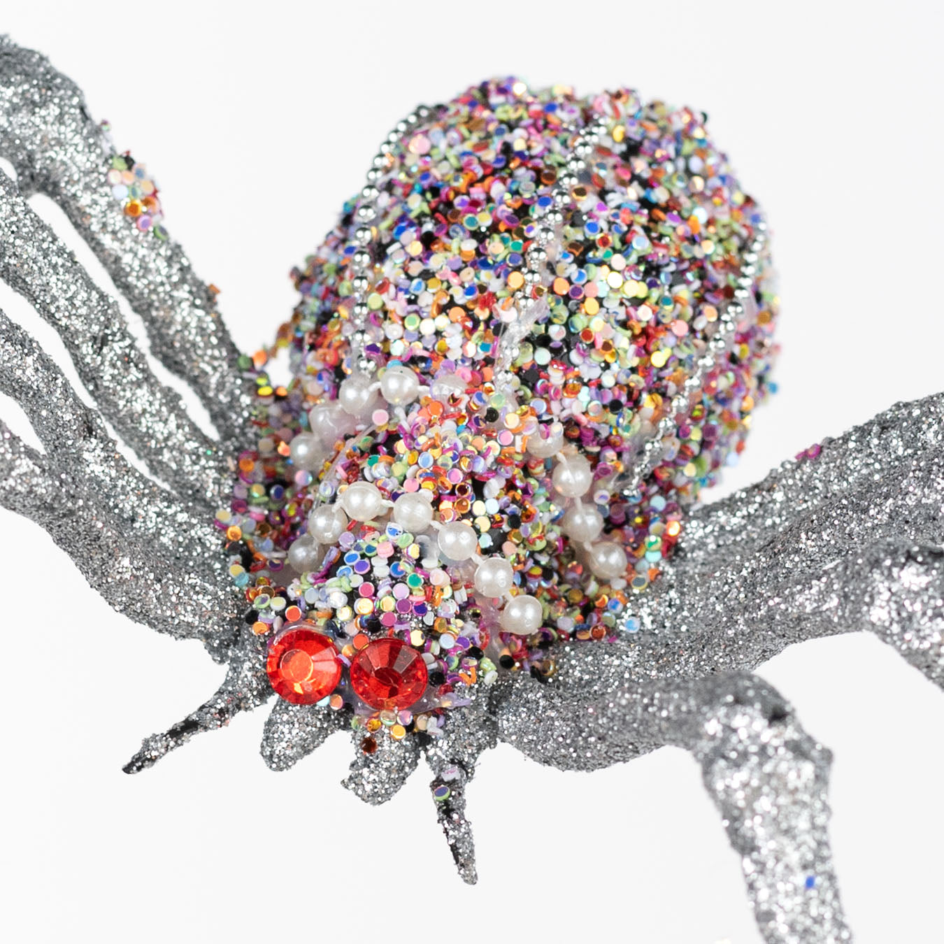 5.75" Glitter, Pearl & Bead Spider: Silver detail photo 4