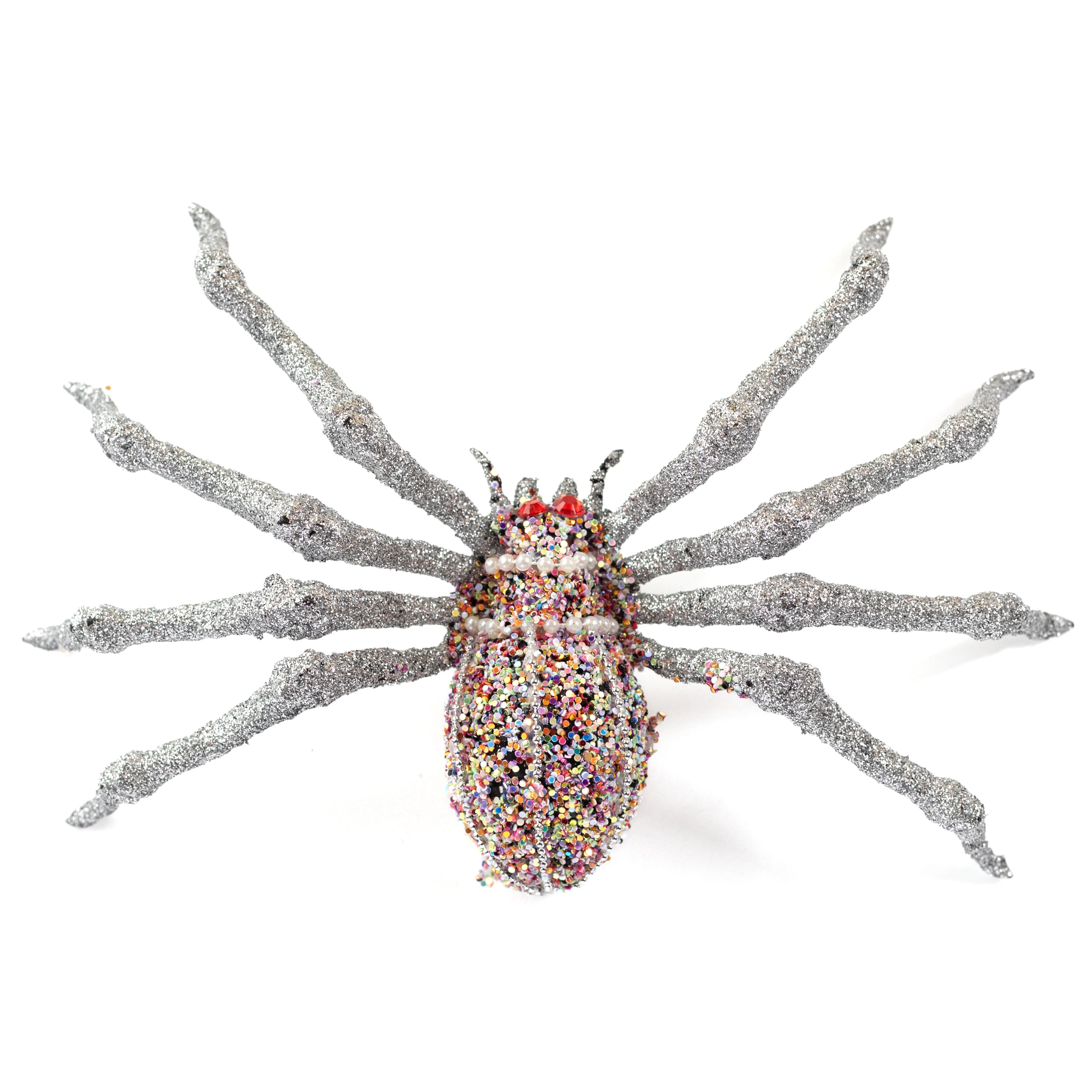 5.75" Glitter, Pearl & Bead Spider: Silver Item Number: HH394026