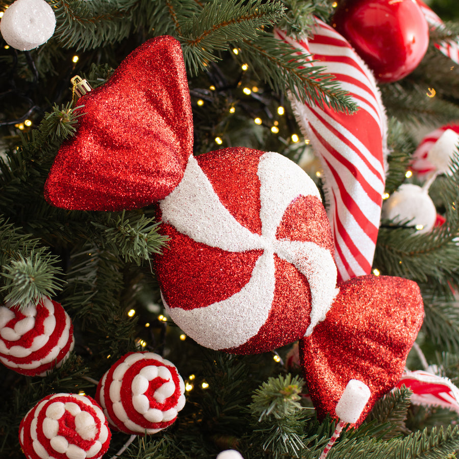 11" Glitter Peppermint Candy Ornament: Red detail photo 3