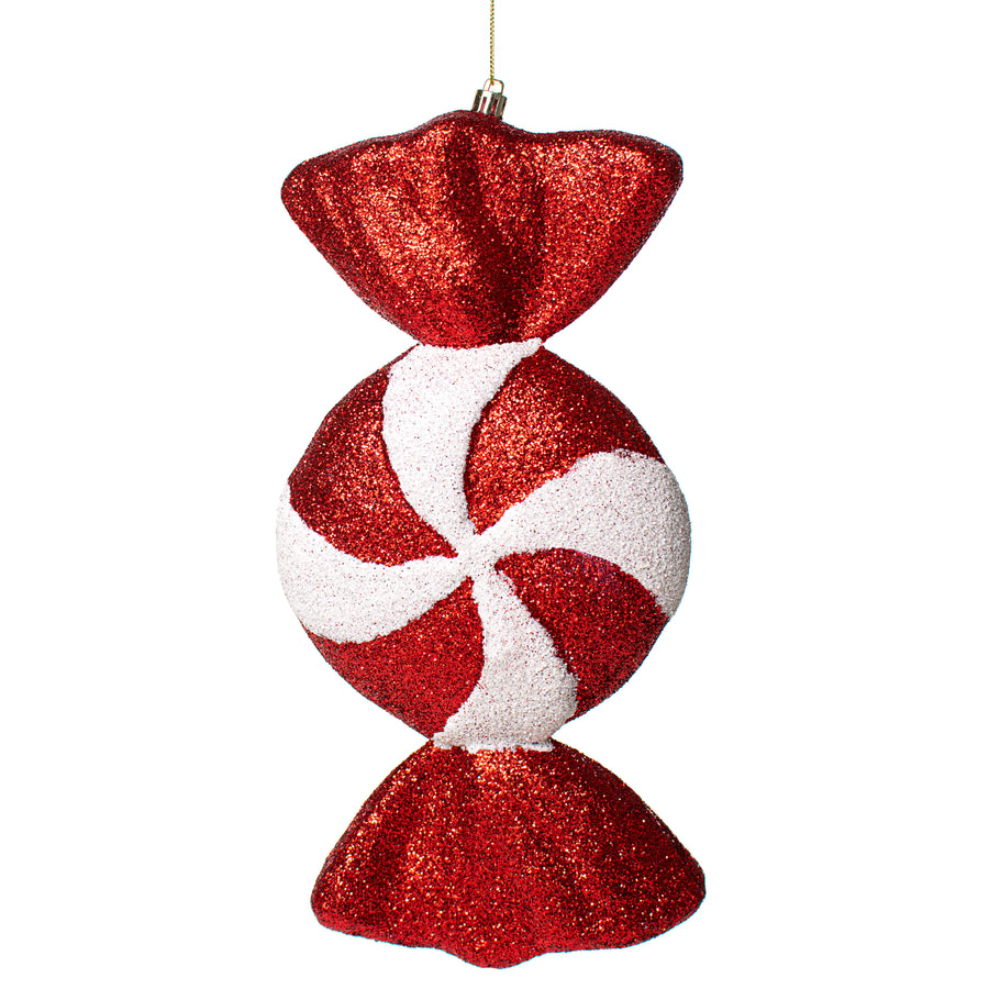11" Glitter Peppermint Candy Ornament: Red Item Number: 84950RDWT