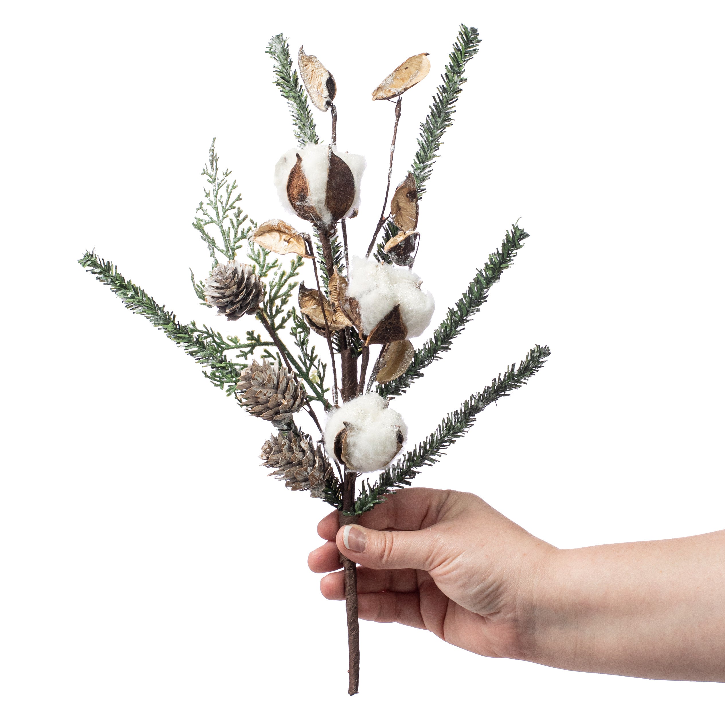 14" Glitter Pine & Cotton Spray Lifestyle Photo