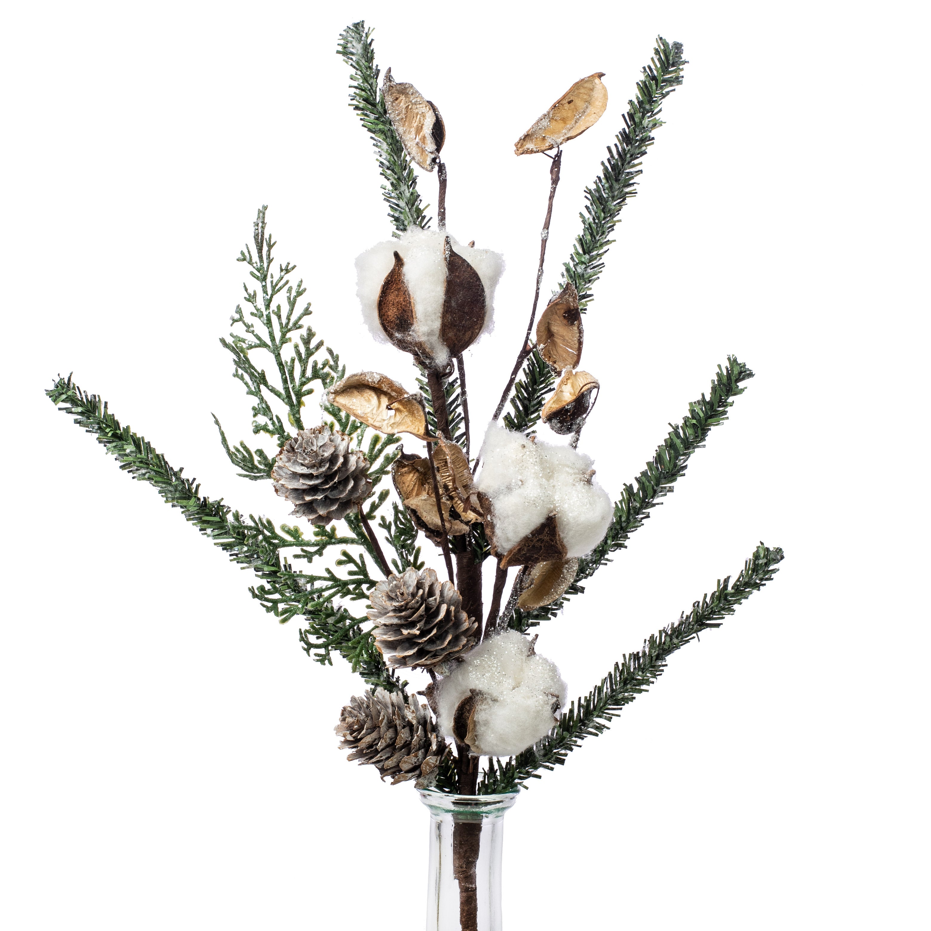 14" Glitter Pine & Cotton Spray Item Number: ISB71625