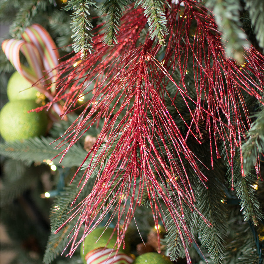 28" Glitter Pine Needle Spray: Red Lifestyle Photo