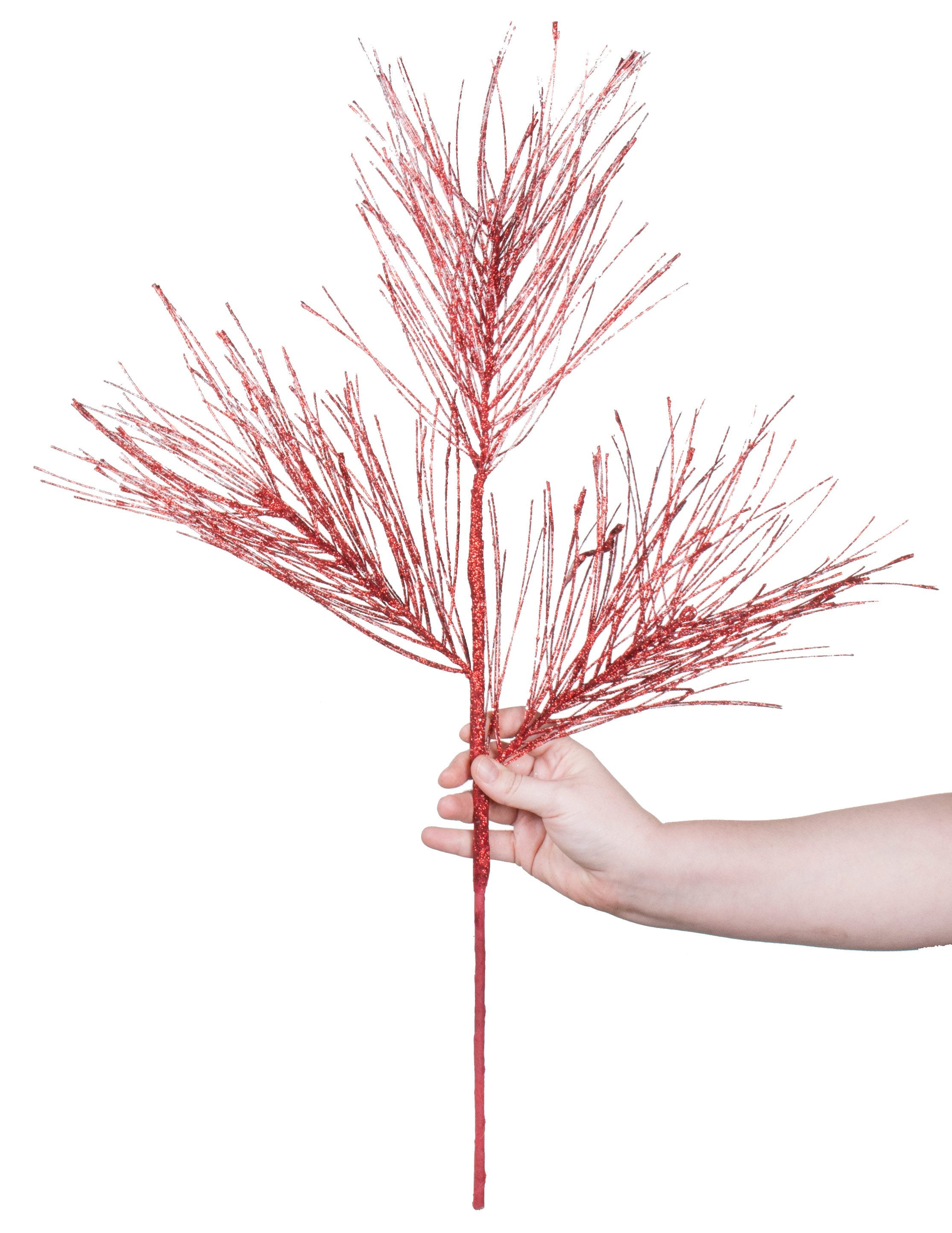 28" Glitter Pine Needle Spray: Red detail photo 3