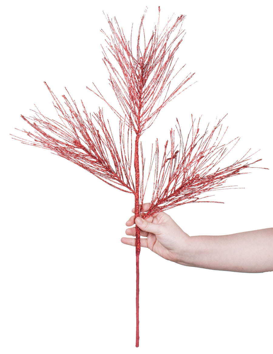 28" Glitter Pine Needle Spray: Red detail photo 3