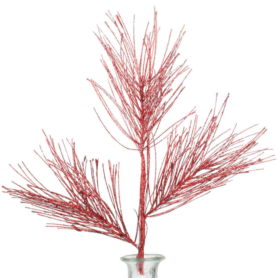28" Glitter Pine Needle Spray: Red Item Number: XS701024