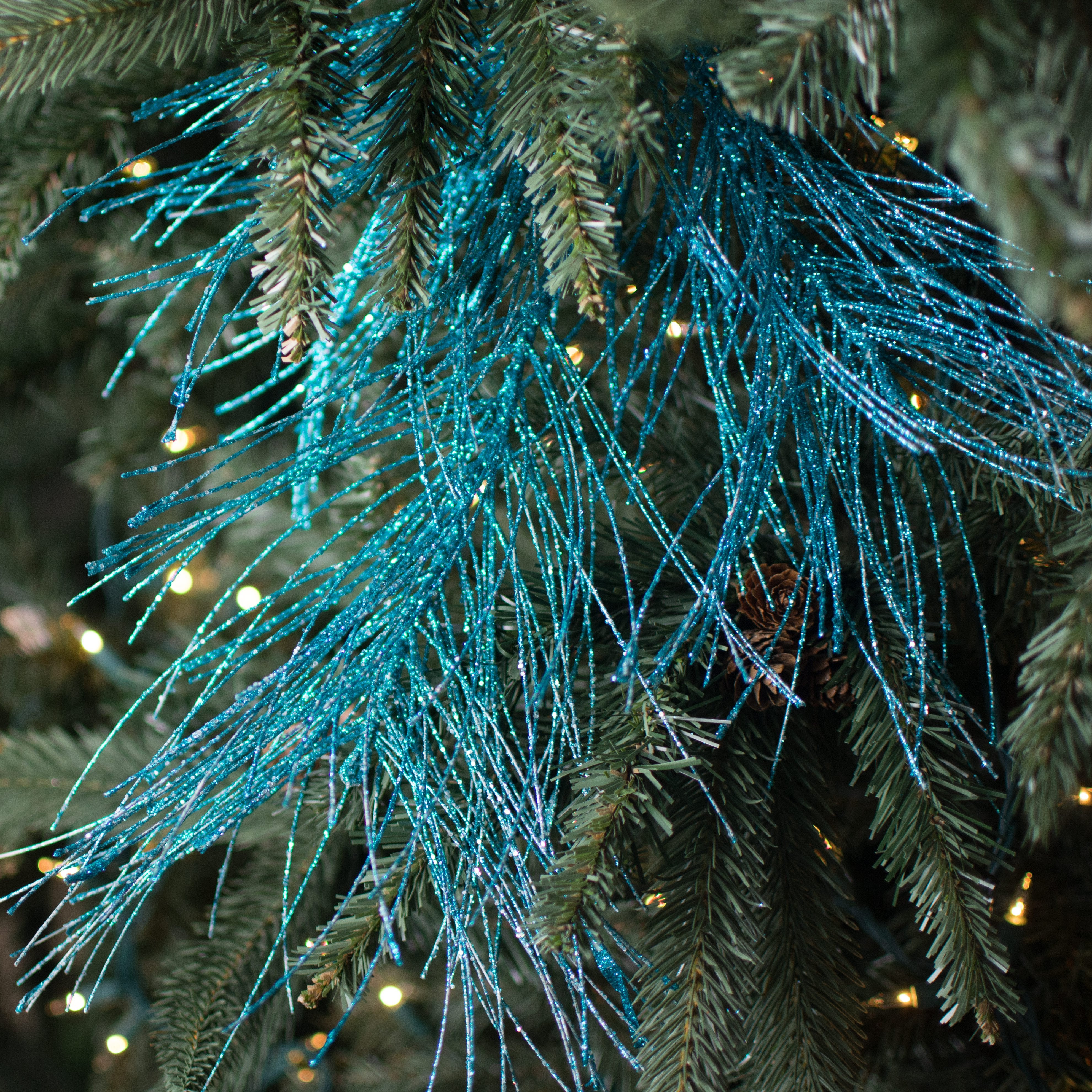 28" Glitter Pine Needle Spray: Turquoise Lifestyle Photo