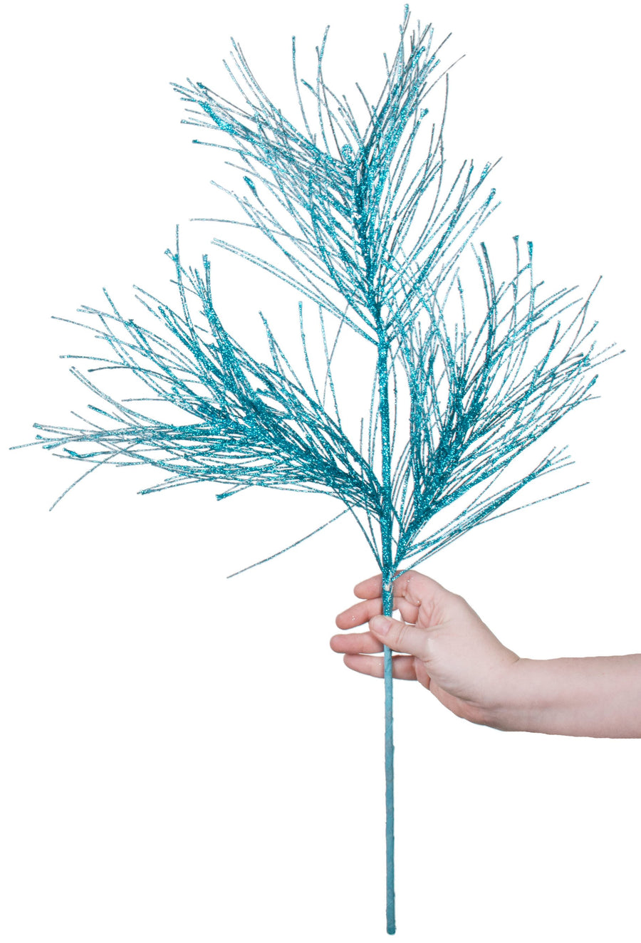 28" Glitter Pine Needle Spray: Turquoise detail photo 3