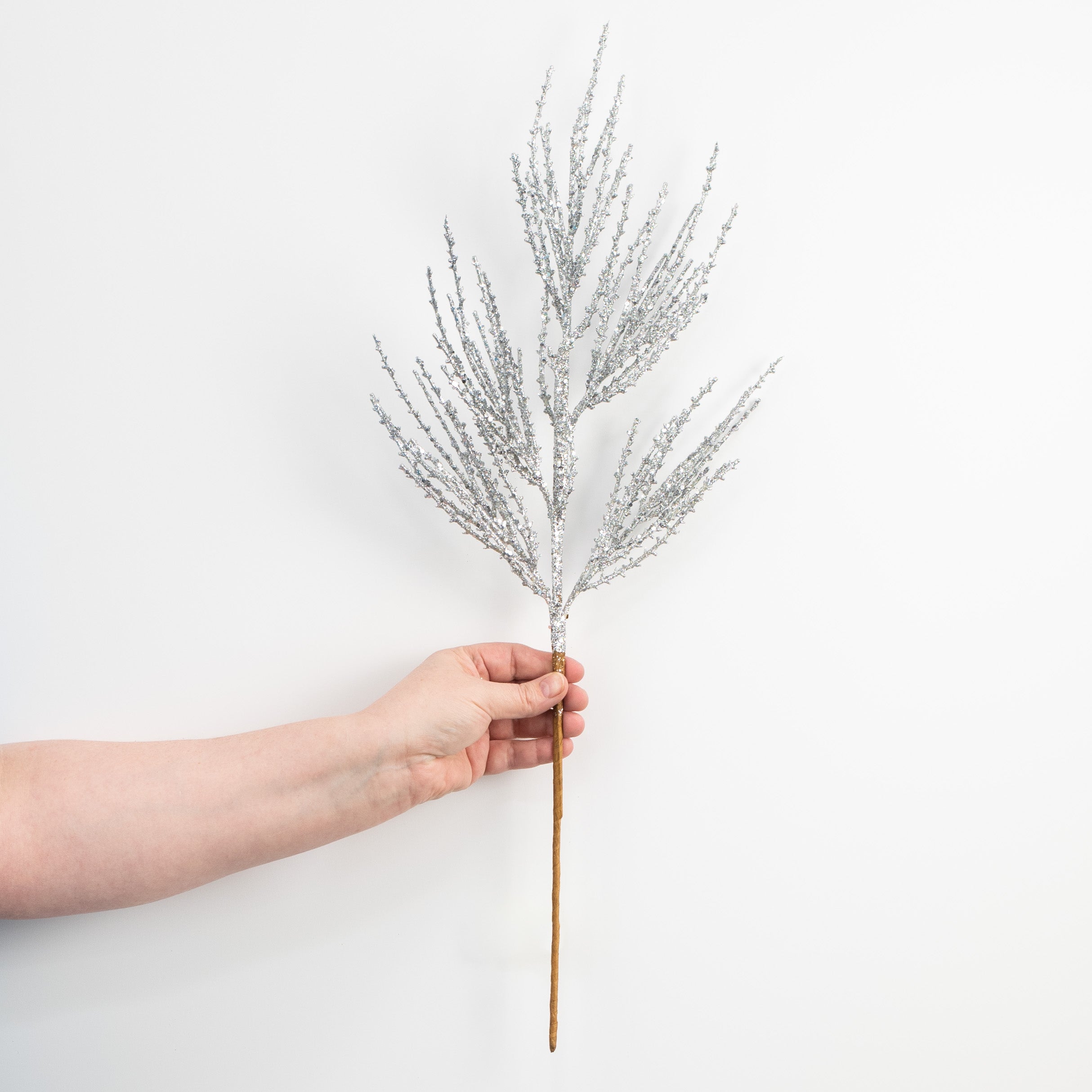 24" Glitter Pine Spray: Silver detail photo 3