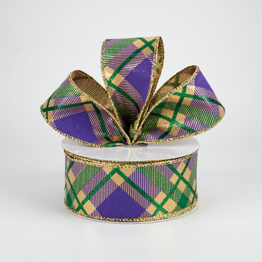 1.5" Glitter Plaid Metallic Ribbon: Mardi Gras (10 Yards) Lifestyle Photo