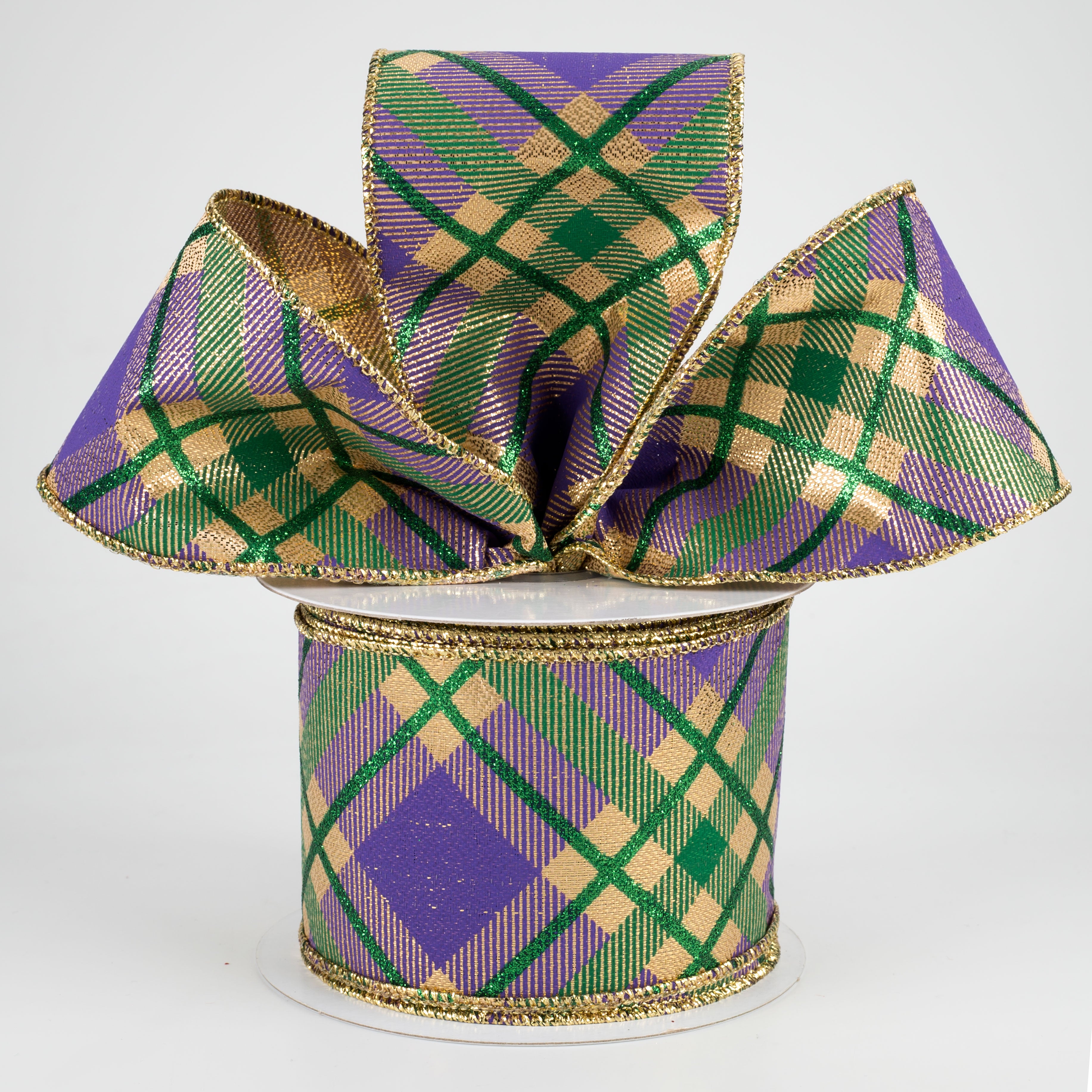 2.5" Glitter Plaid Metallic Ribbon: Mardi Gras (10 Yards) Lifestyle Photo