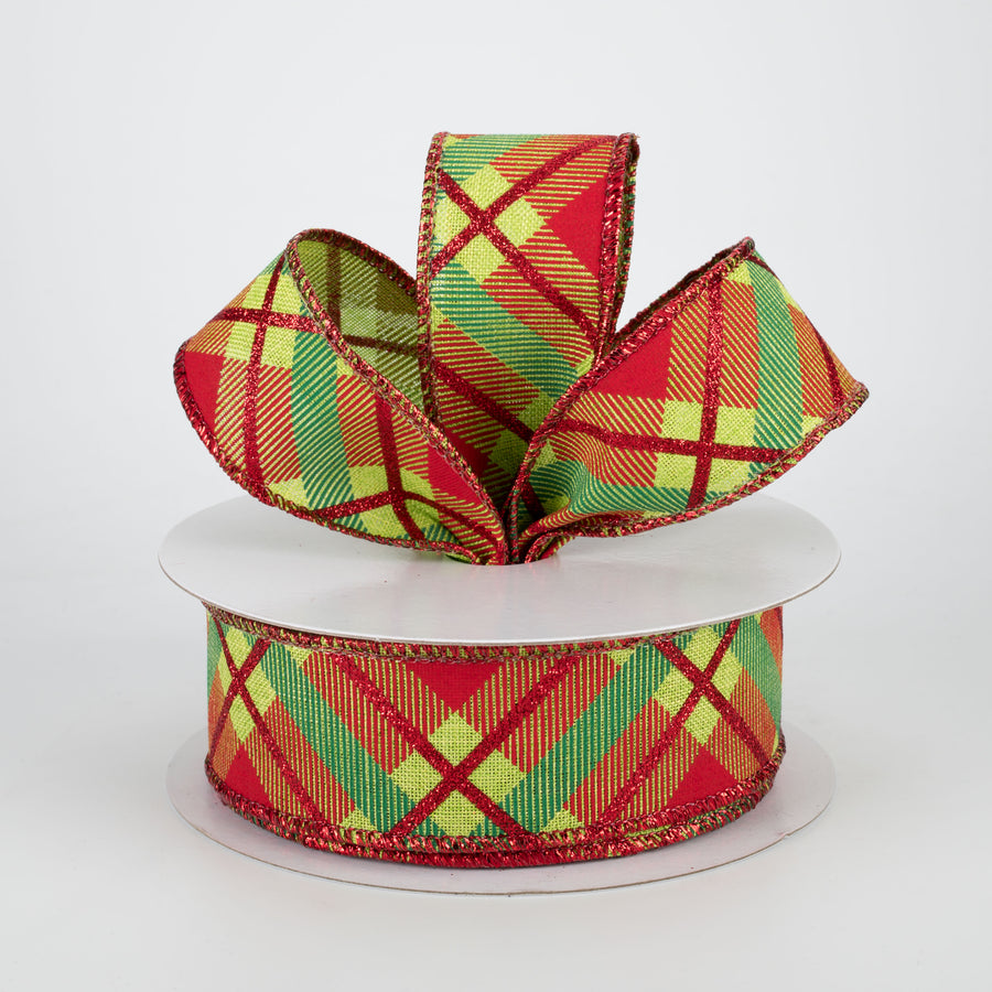 1.5" Glitter Plaid Ribbon: Lime, Red, Emerald (10 Yards) Lifestyle Photo