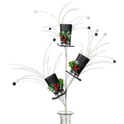 40" Glitter Plaid Snowman Top Hat Spray Item Number: XS9834