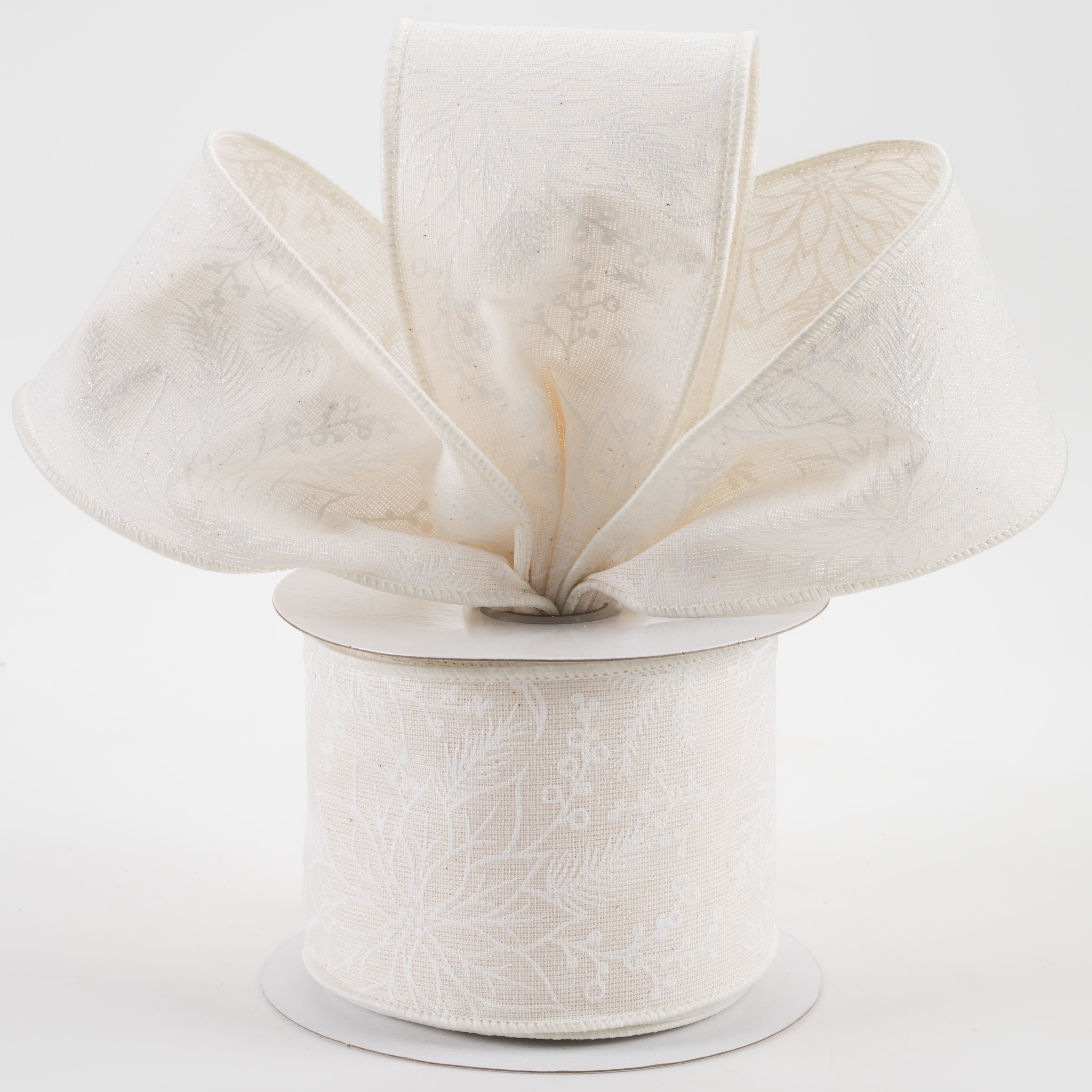 2.5" Glitter Poinsettias Canvas Ribbon: Ivory & White (10 Yards) Lifestyle Photo