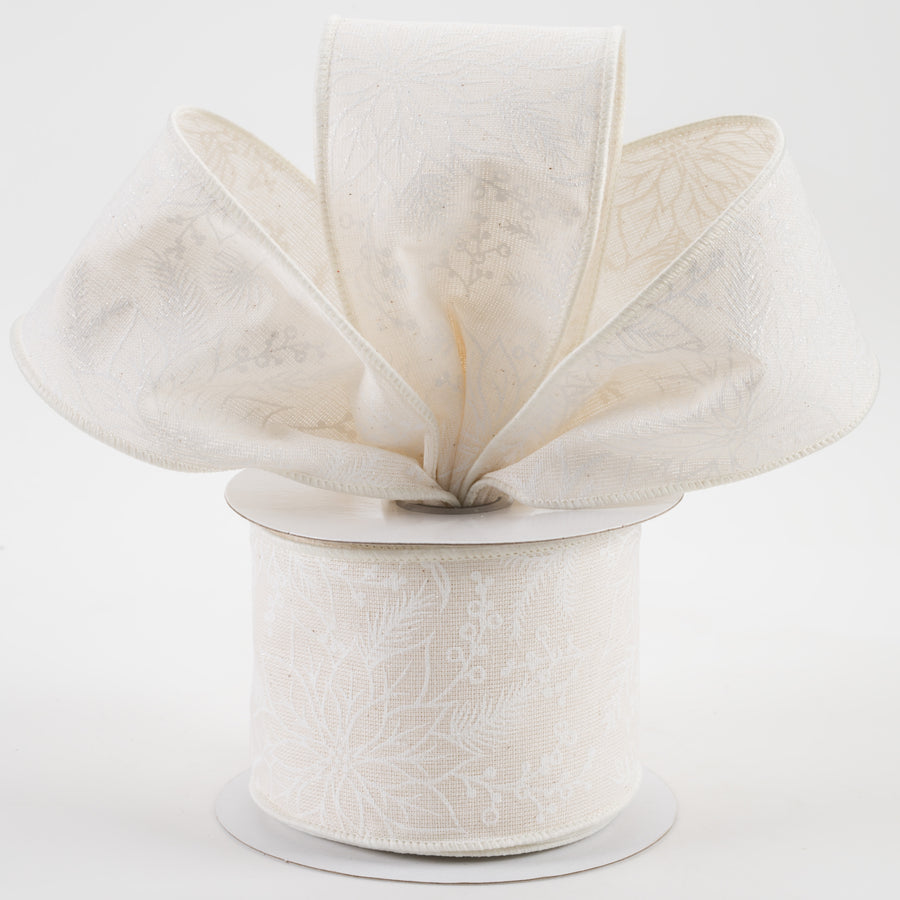 2.5" Glitter Poinsettias Canvas Ribbon: Ivory & White (10 Yards) Lifestyle Photo