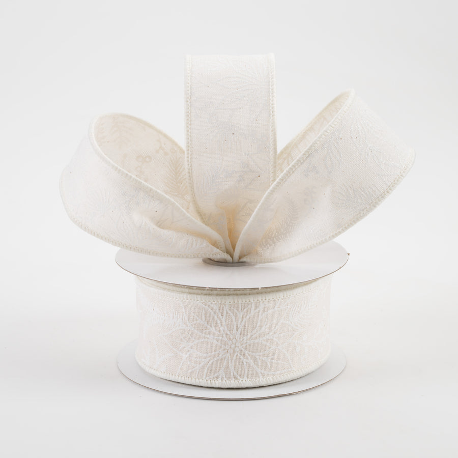 1.5" Glitter Poinsettias Canvas Ribbon: Ivory & White (10 Yards) Lifestyle Photo