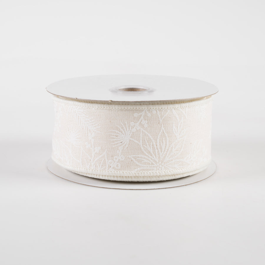 1.5" Glitter Poinsettias Canvas Ribbon: Ivory & White (10 Yards) Item Number: 78230-09-01
