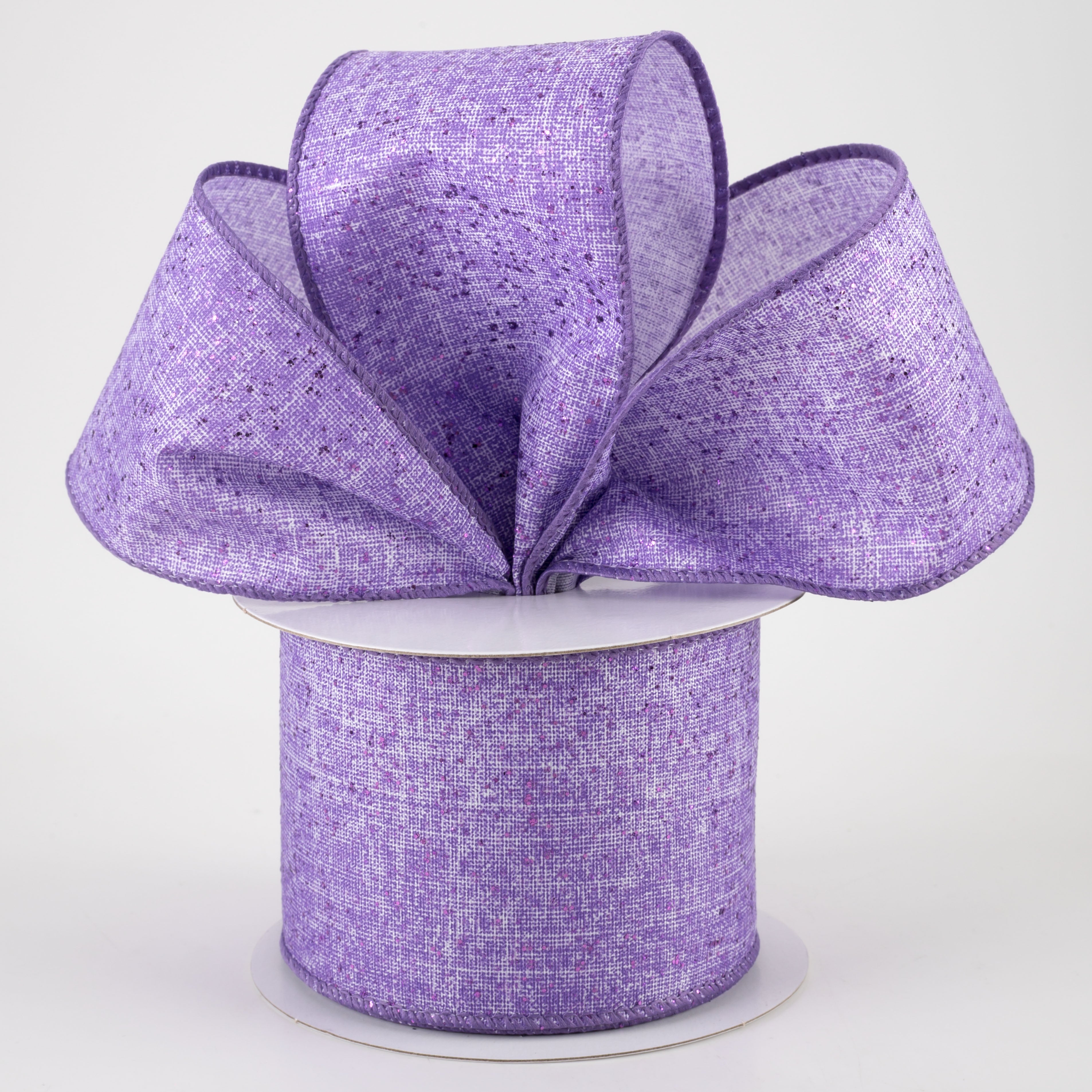 2.5" Glitter Printed Muslin Ribbon: Lavender (10 Yards) Lifestyle Photo