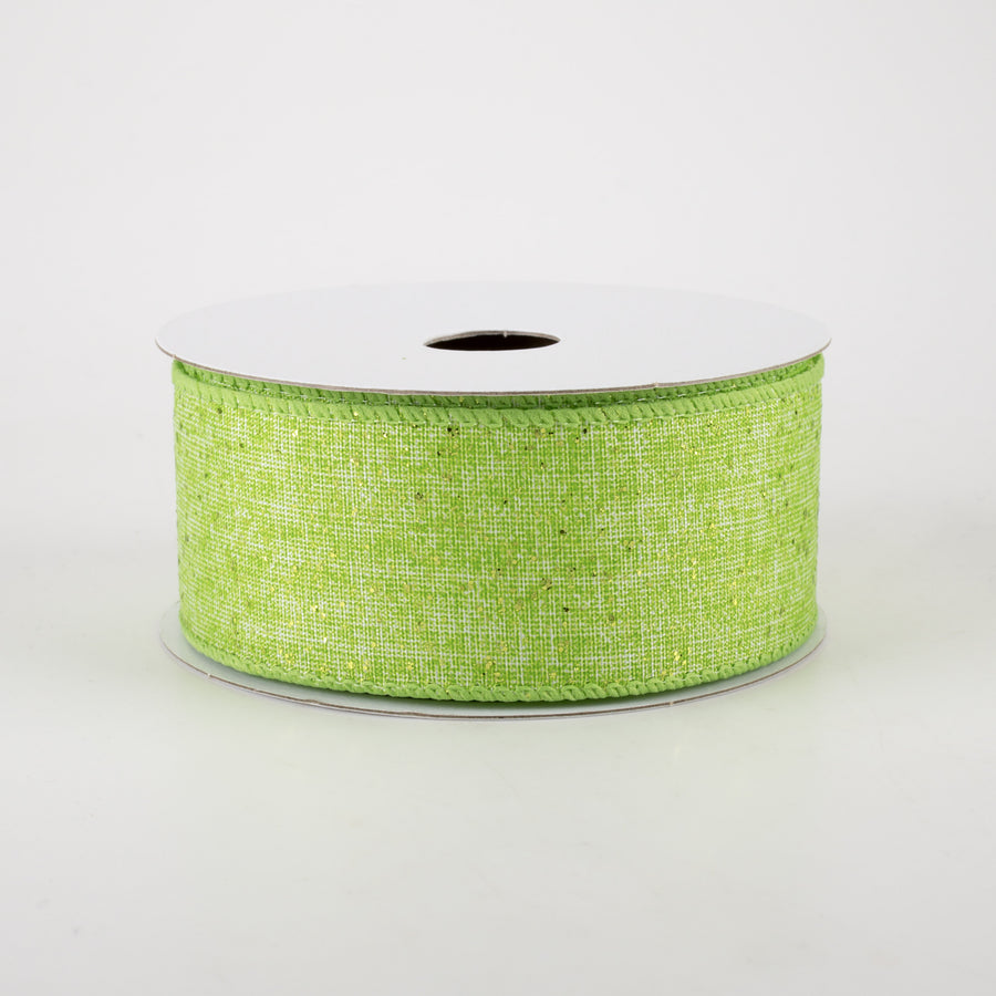 1.5" Glitter Printed Muslin Ribbon: Lime (10 Yards)