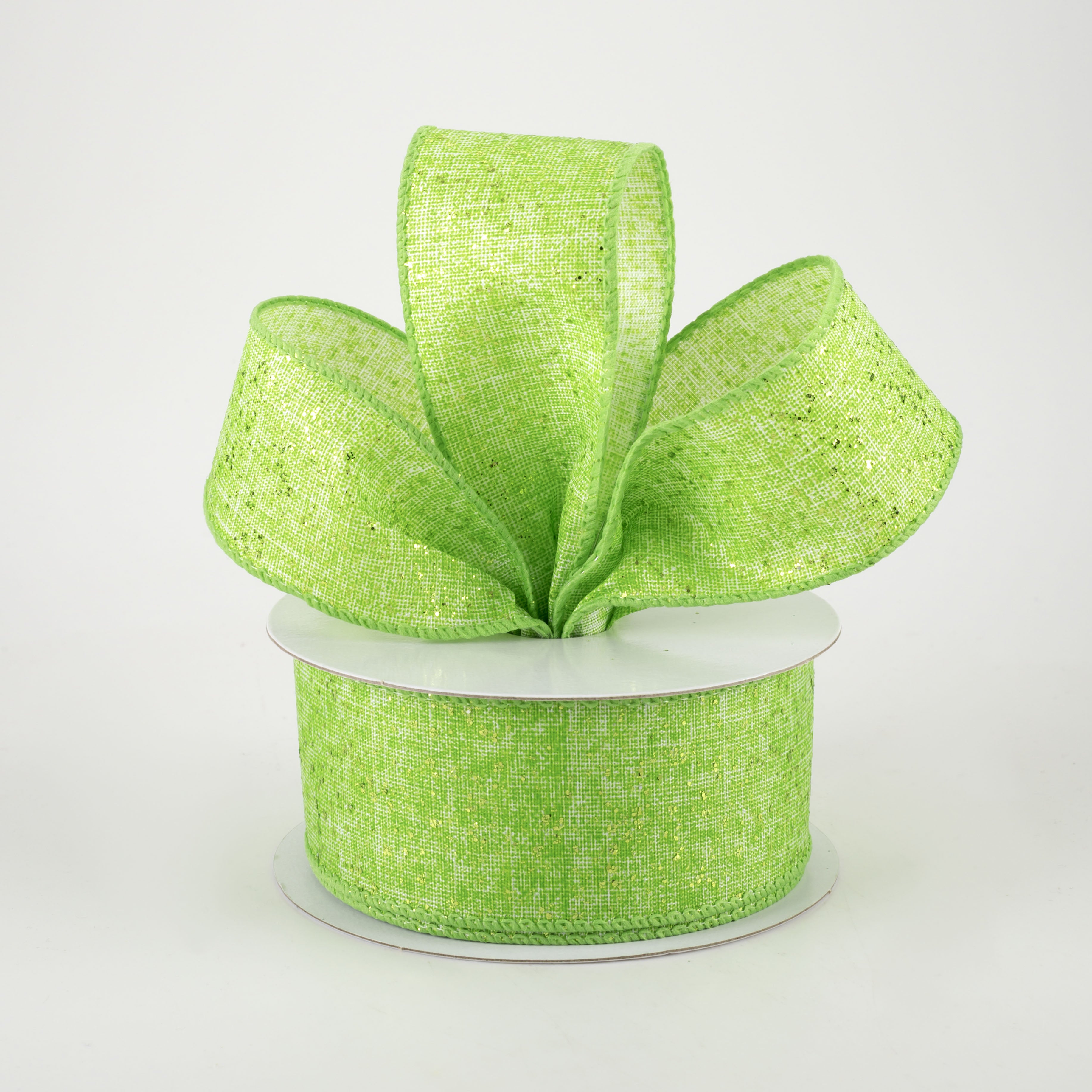 1.5" Glitter Printed Muslin Ribbon: Lime (10 Yards) Lifestyle Photo