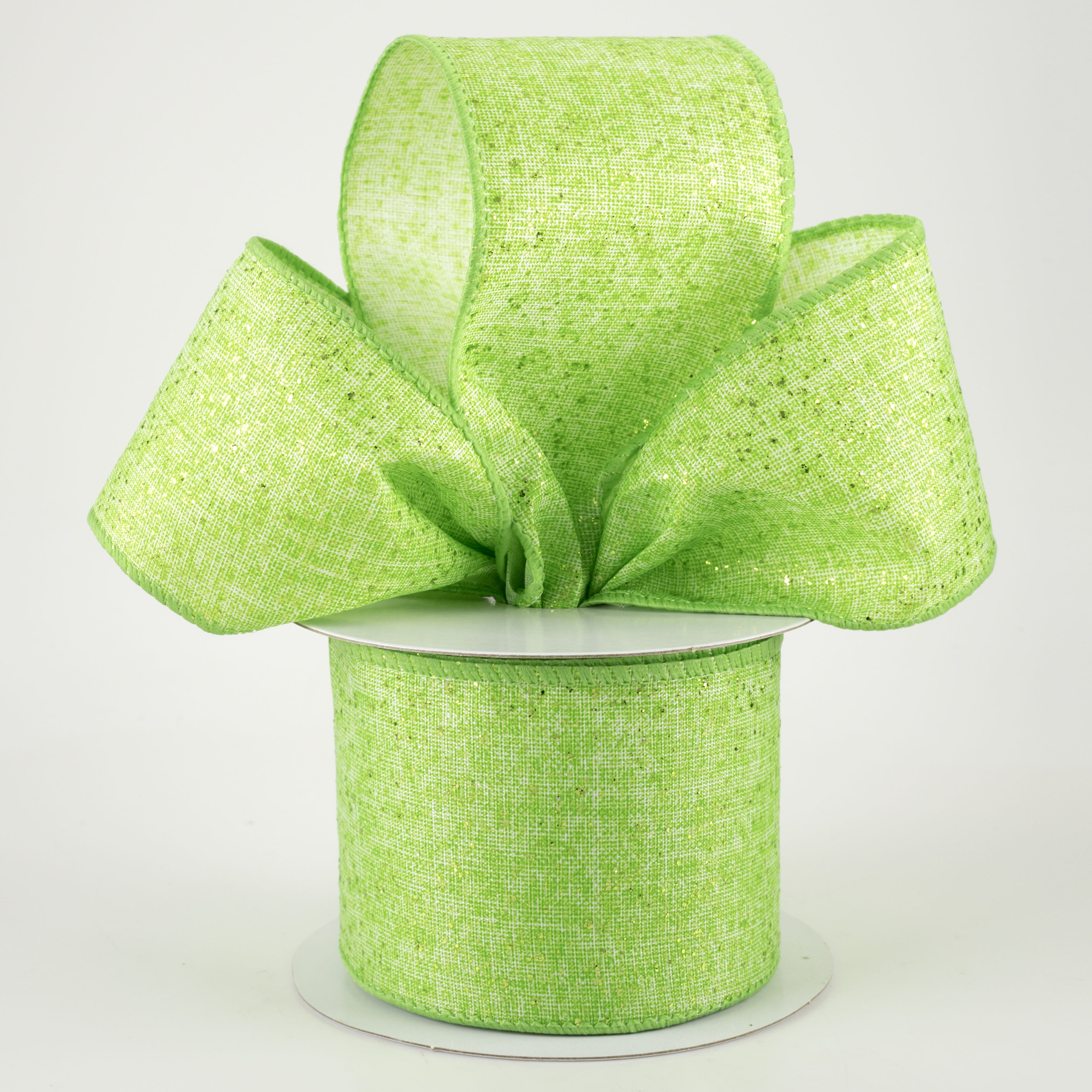 2.5" Glitter Printed Muslin Ribbon: Lime (10 Yards) Lifestyle Photo