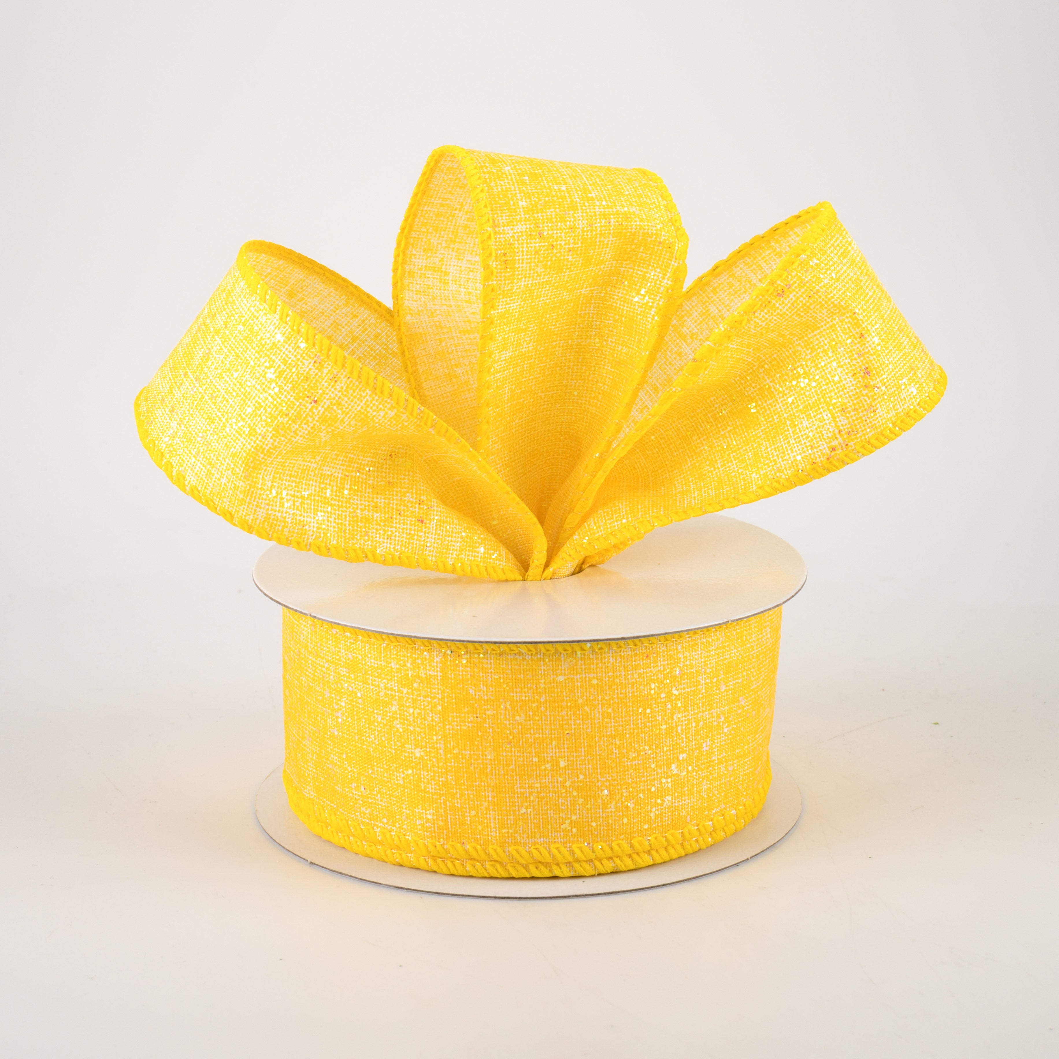 1.5" Glitter Printed Muslin Ribbon: Yellow (10 Yards) Lifestyle Photo