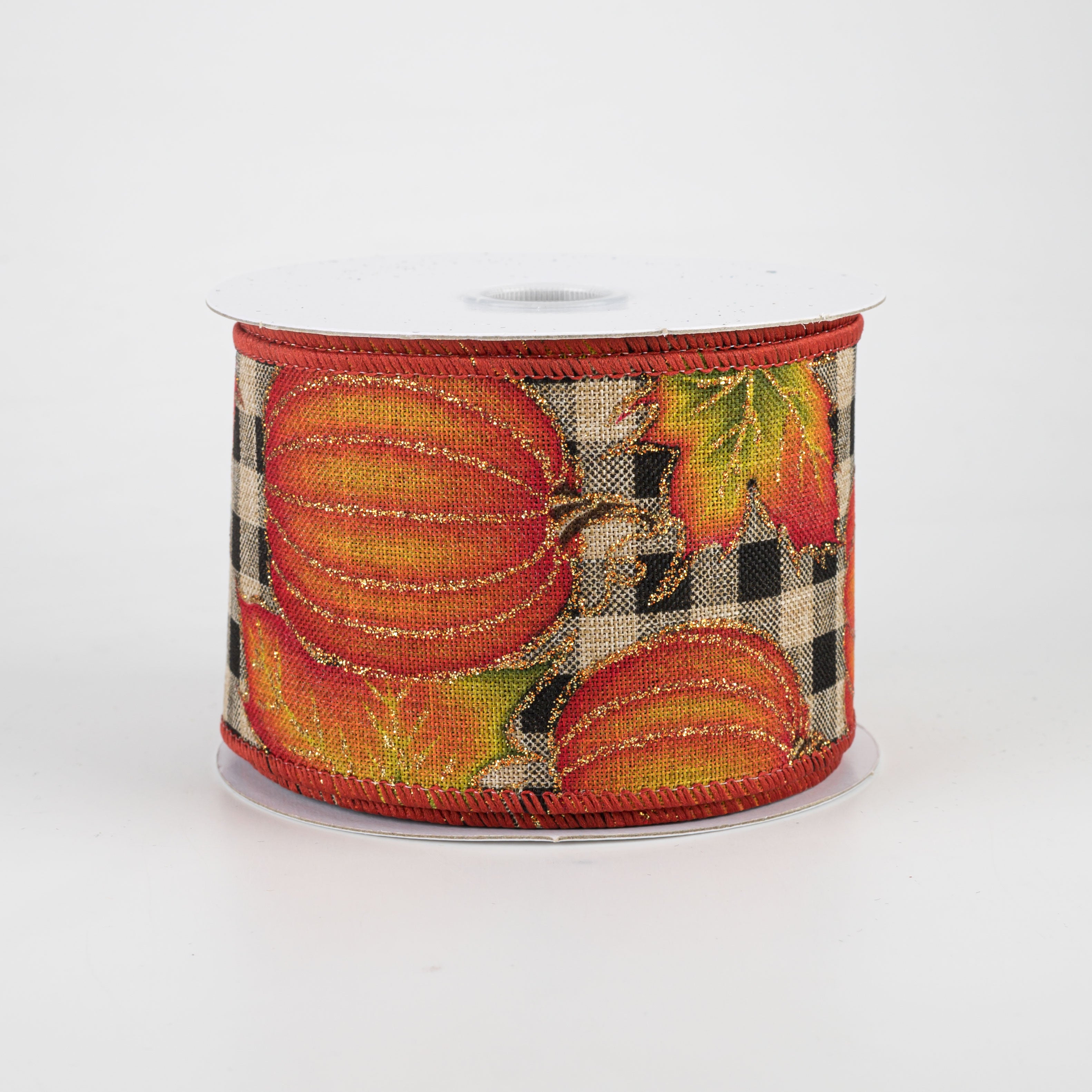 2.5" Glitter Pumpkin Check Ribbon: Black & Natural (10 Yards)