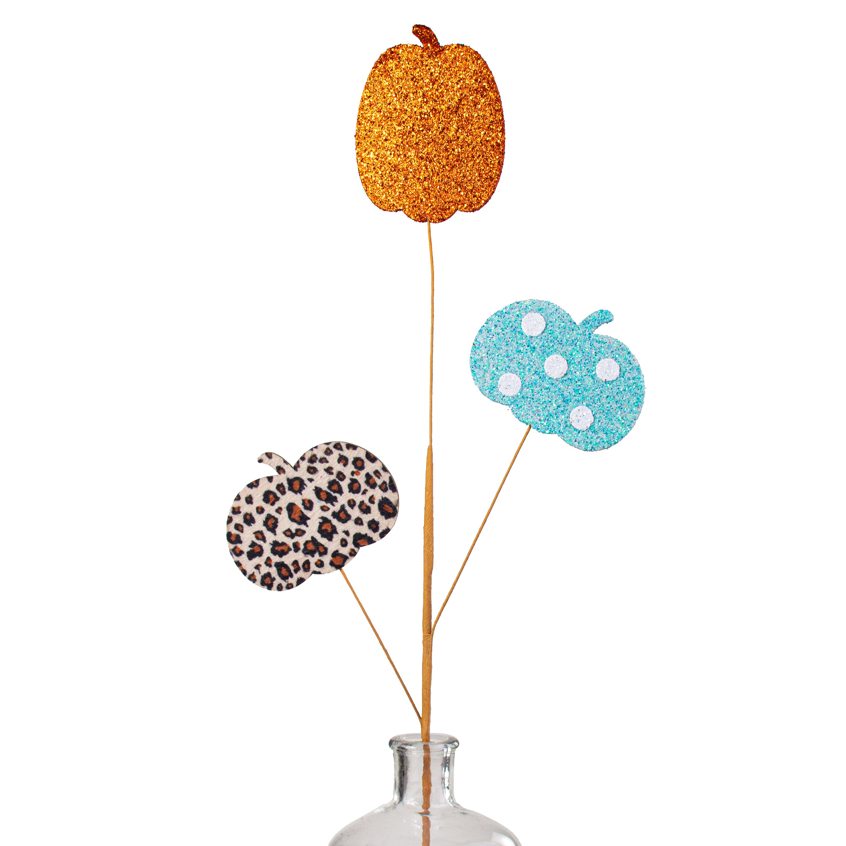 31" Glitter Pumpkin Spray: Orange, Leopard, Turquoise Item Number: HA9019