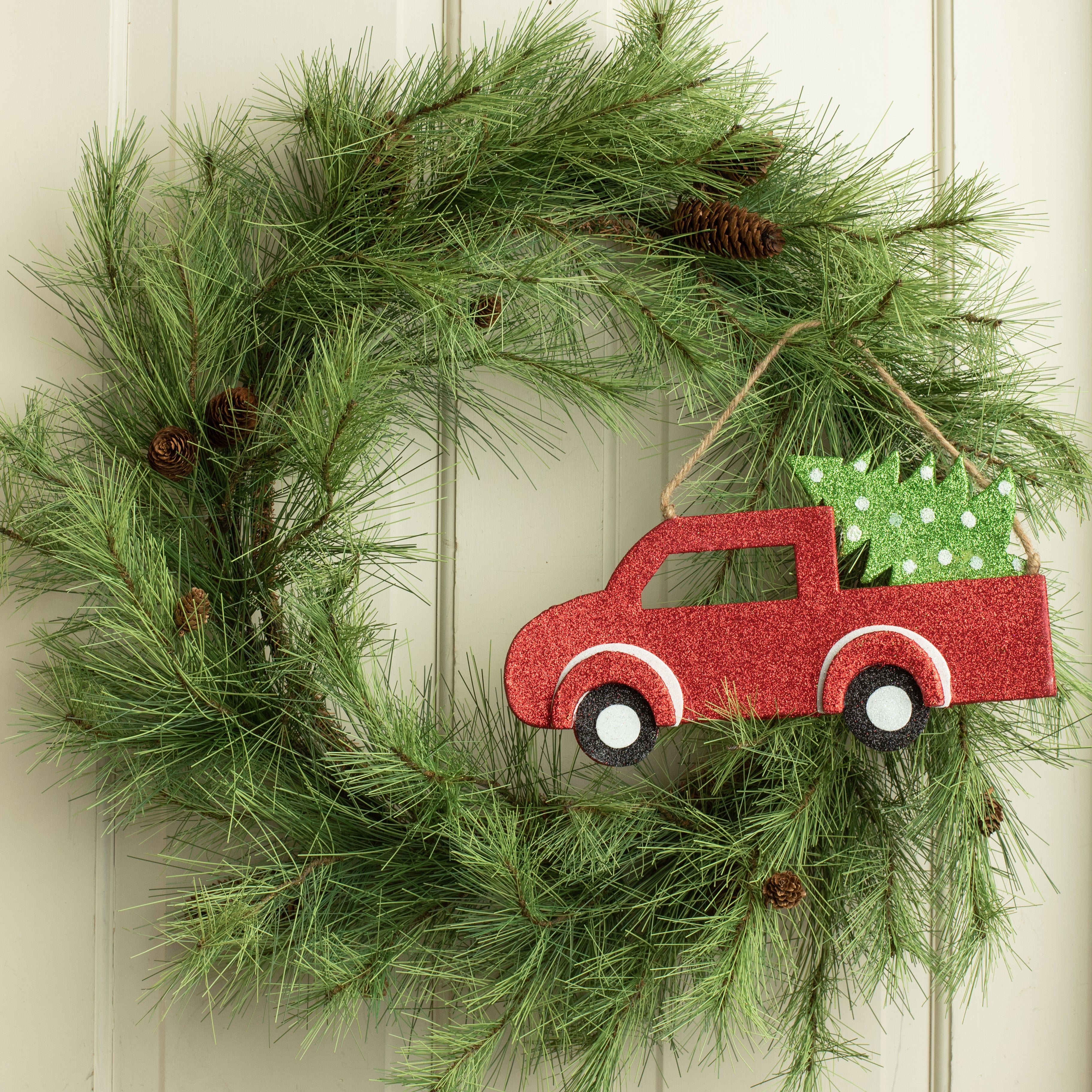12" Glitter Red Truck Ornament Lifestyle Photo