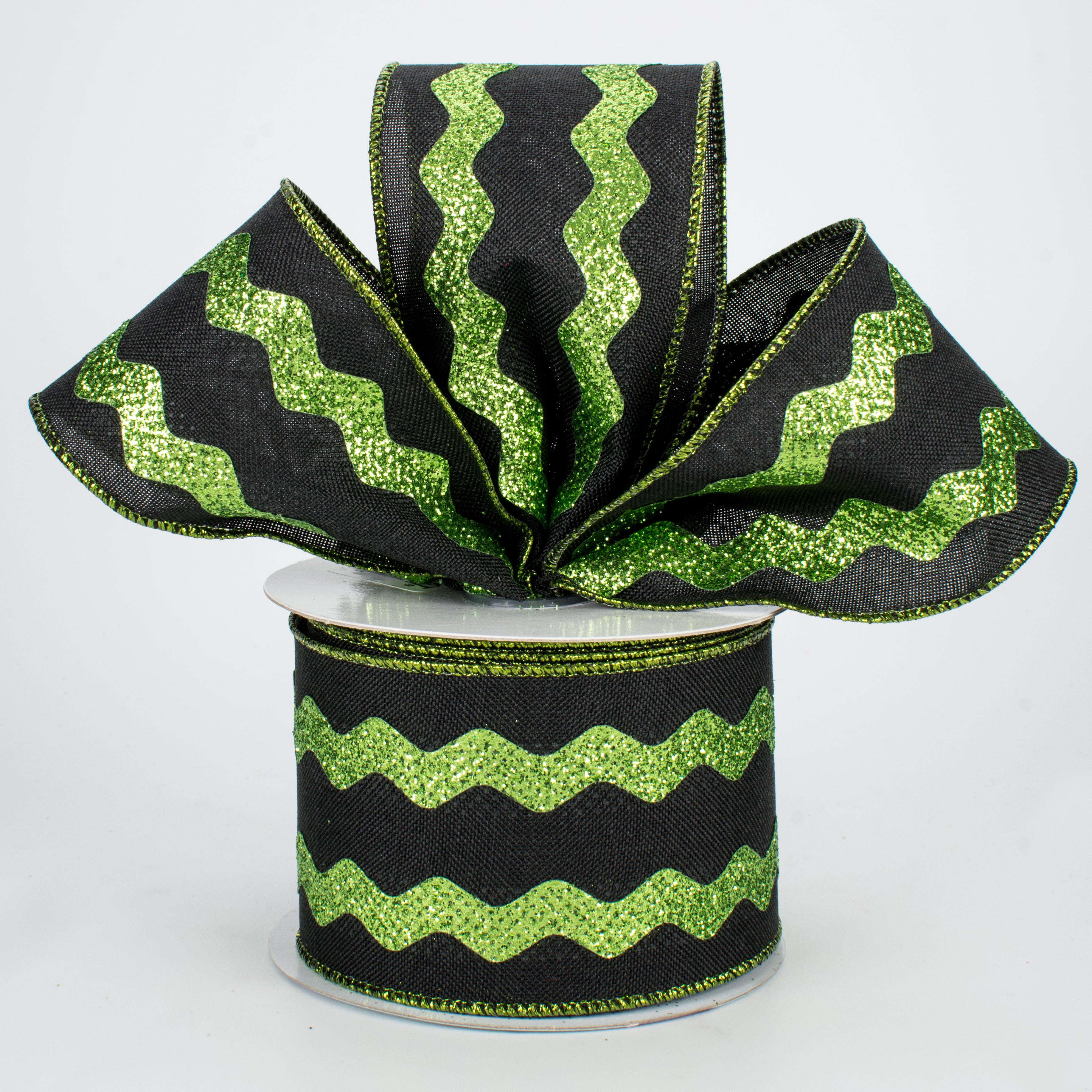 2.5" Glitter Ric Rac Ribbon: Black & Lime Green (10 Yards) Lifestyle Photo