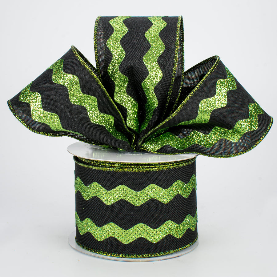 2.5" Glitter Ric Rac Ribbon: Black & Lime Green (10 Yards) Lifestyle Photo