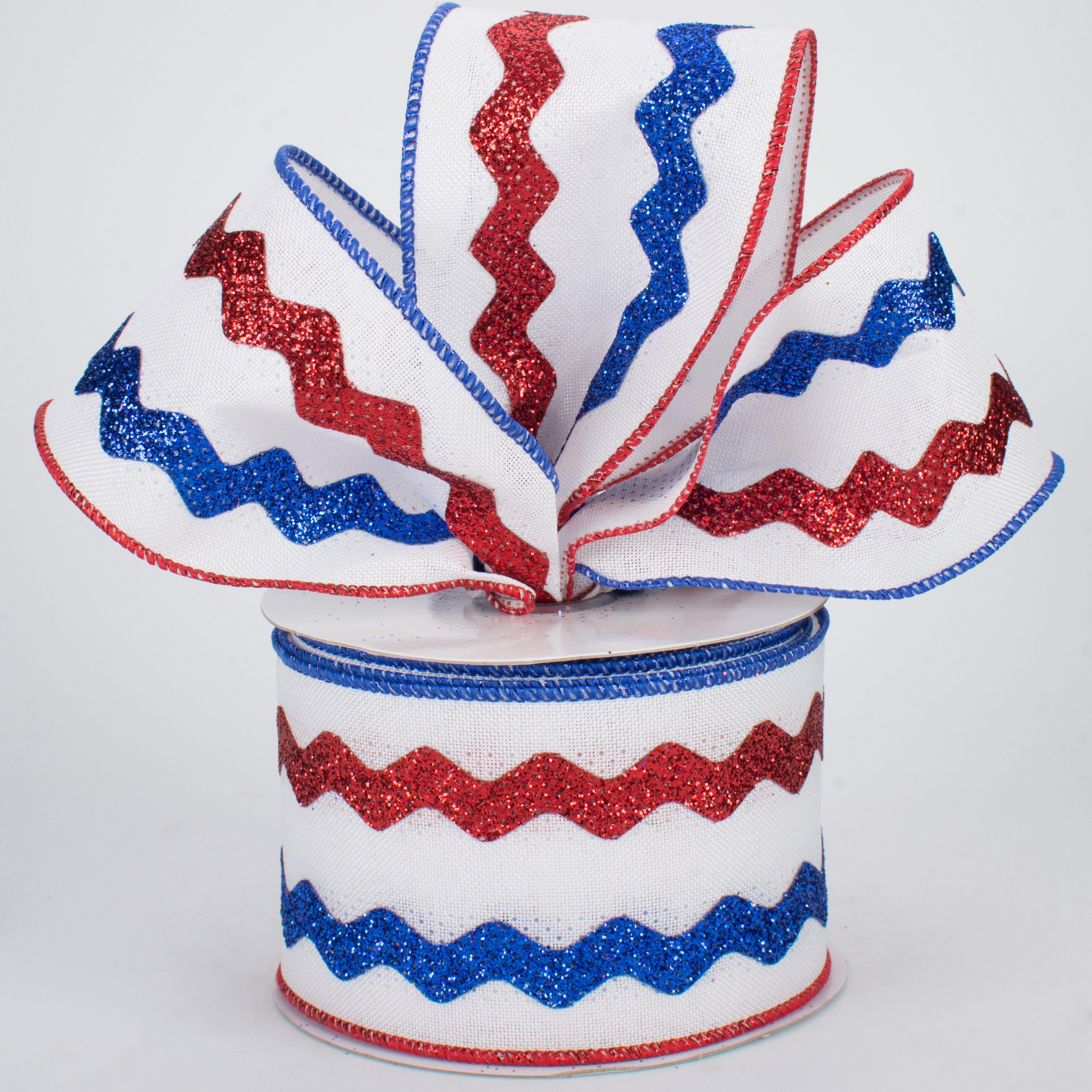 2.5" Glitter Ric Rac Ribbon: White, Red, Blue (10 Yards) Lifestyle Photo