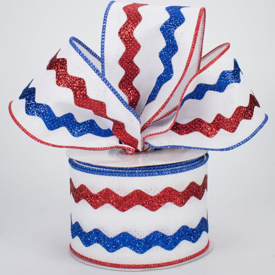 2.5" Glitter Ric Rac Ribbon: White, Red, Blue (10 Yards) Lifestyle Photo