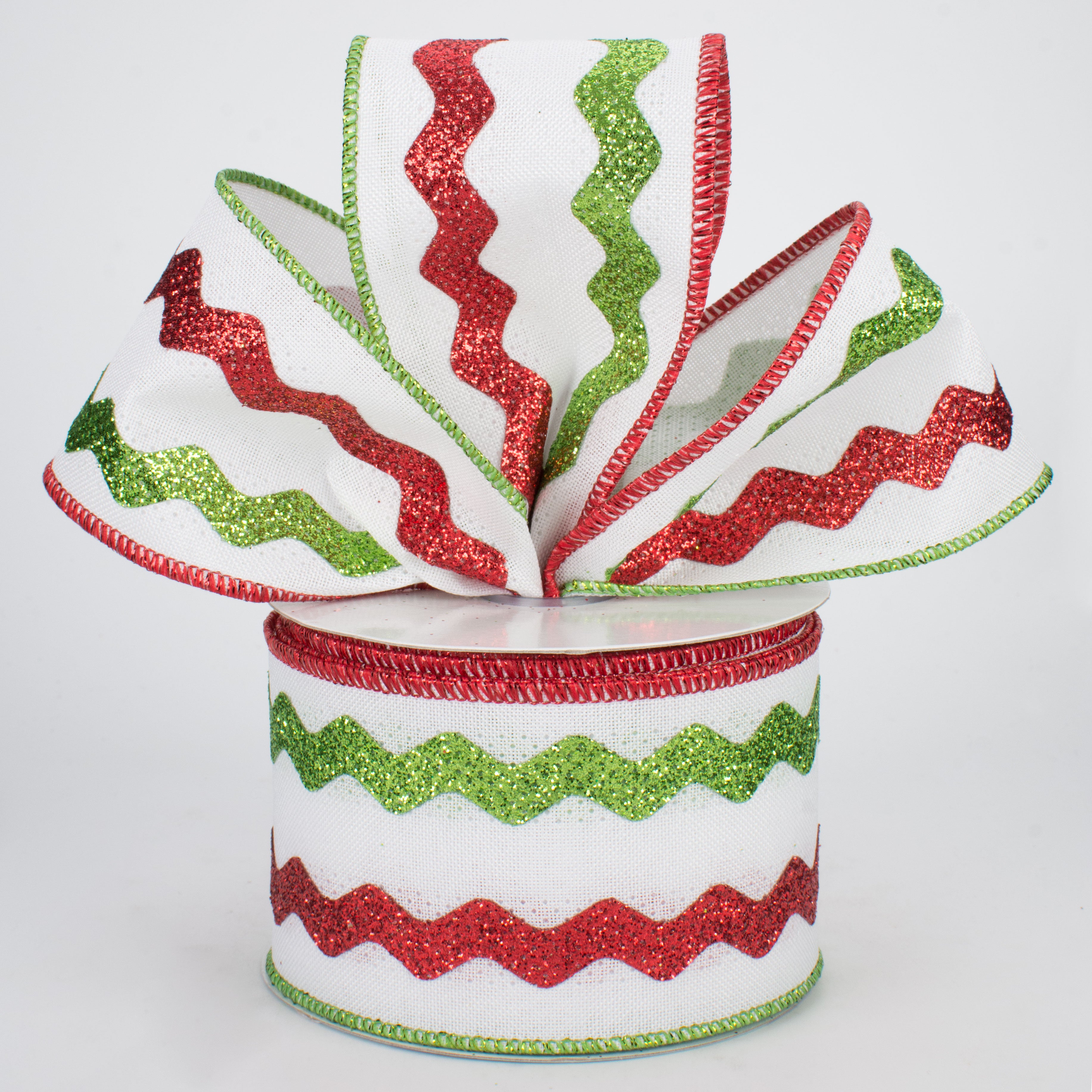 2.5" Glitter Ric Rac Ribbon: White, Red, Lime (10 Yards) Lifestyle Photo