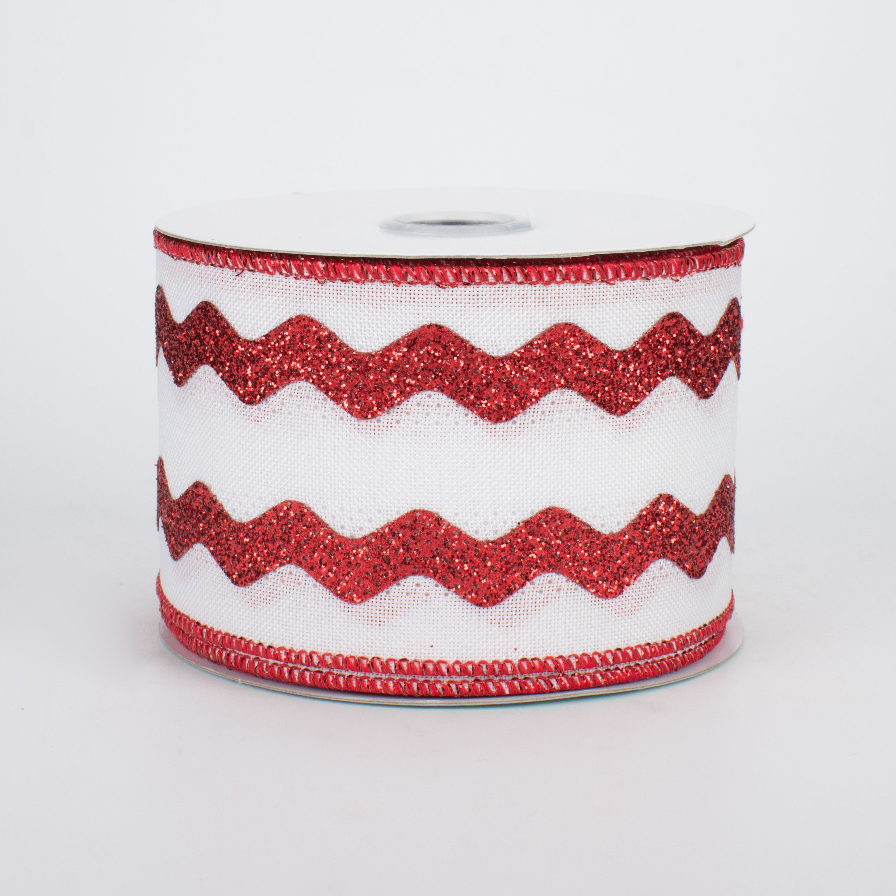 2.5" Glitter Ric Rac Ribbon: White & Red (10 Yards)