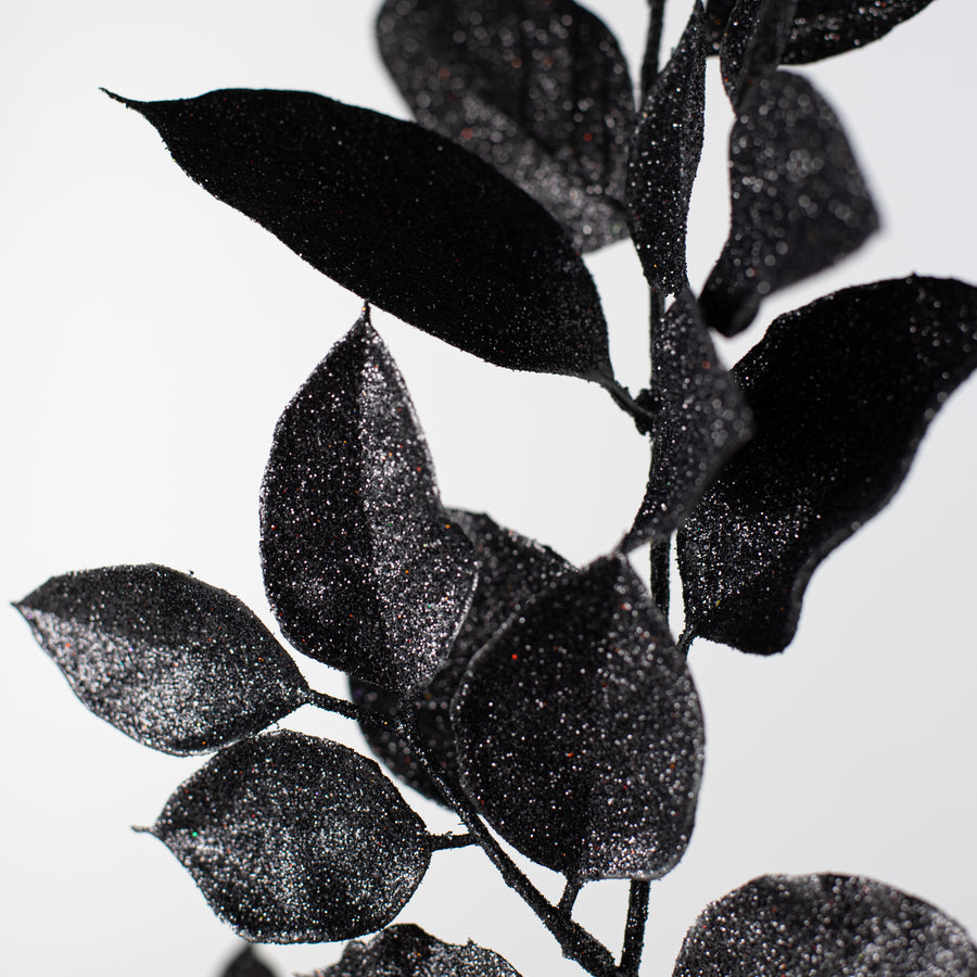 25" Glitter Salal Leaf Spray: Black Lifestyle Photo