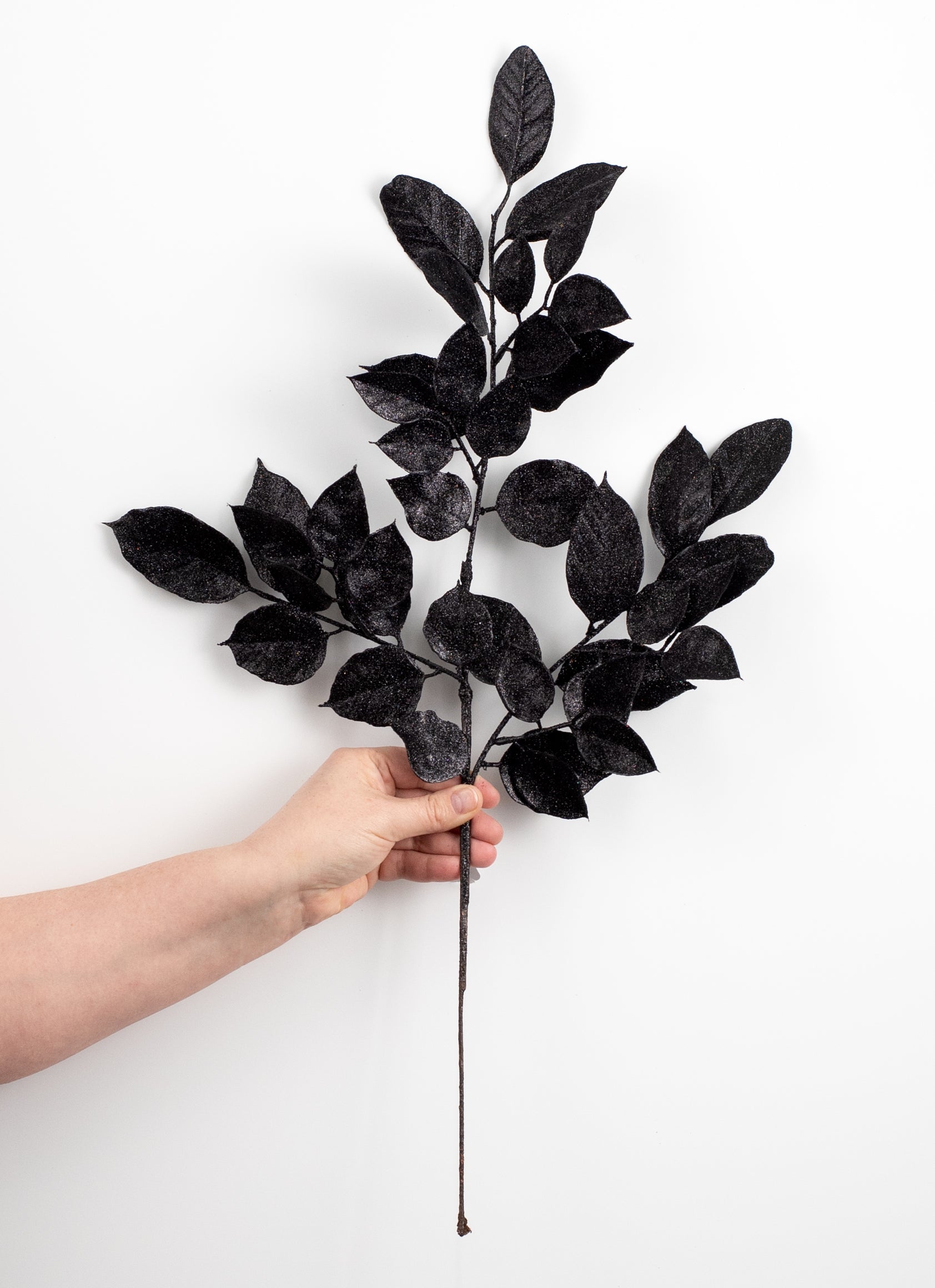 25" Glitter Salal Leaf Spray: Black detail photo 3