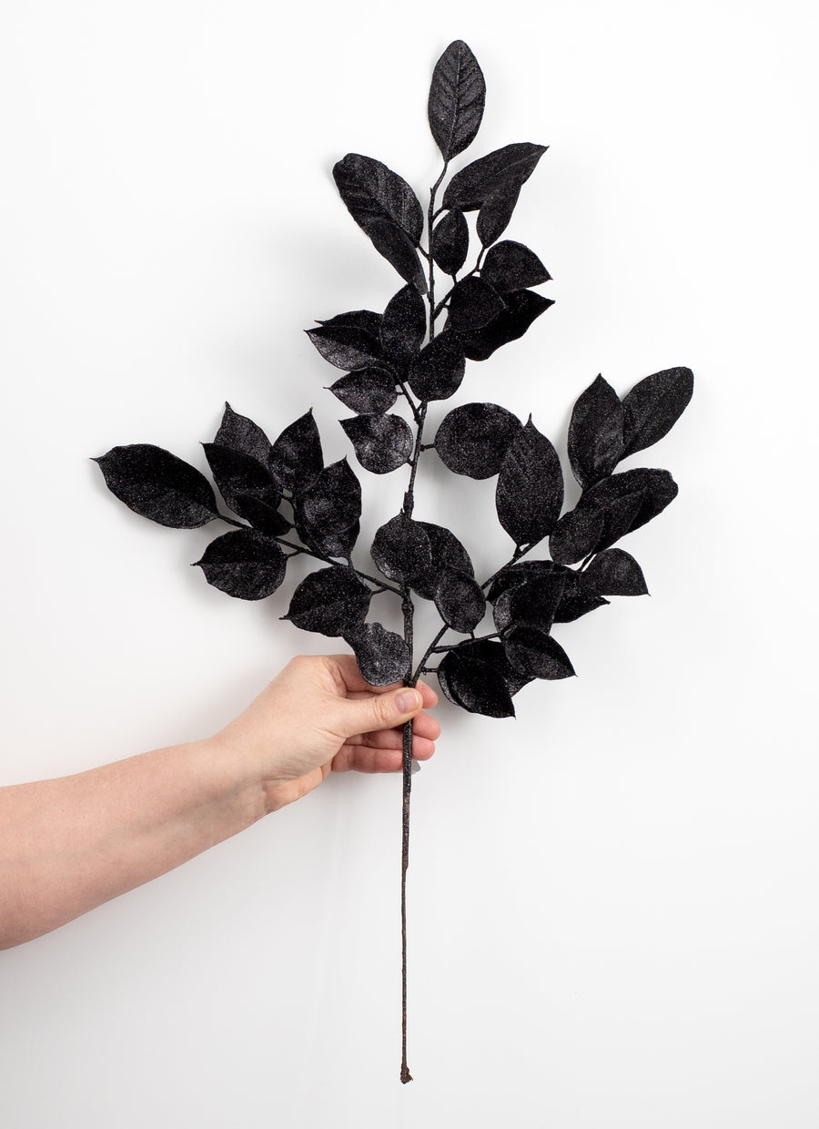 25" Glitter Salal Leaf Spray: Black detail photo 3