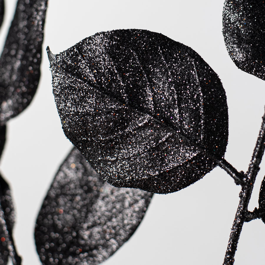 25" Glitter Salal Leaf Spray: Black detail photo 4
