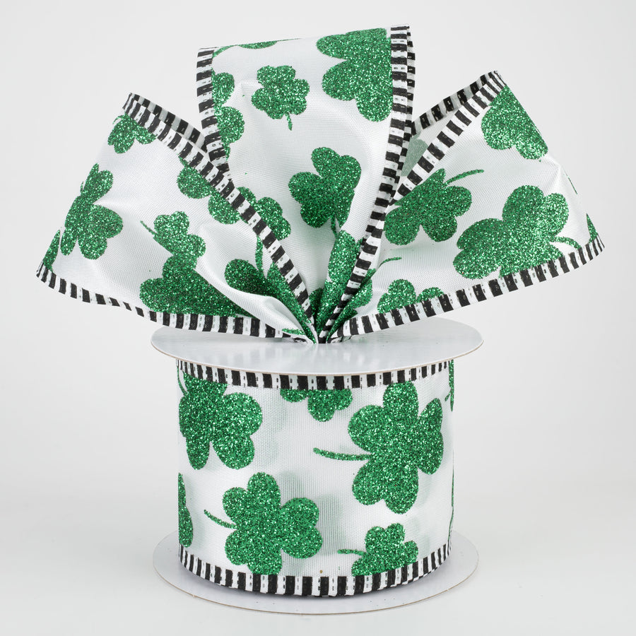 2.5" Glitter Shamrock Black White Edge Ribbon (10 Yards) Lifestyle Photo