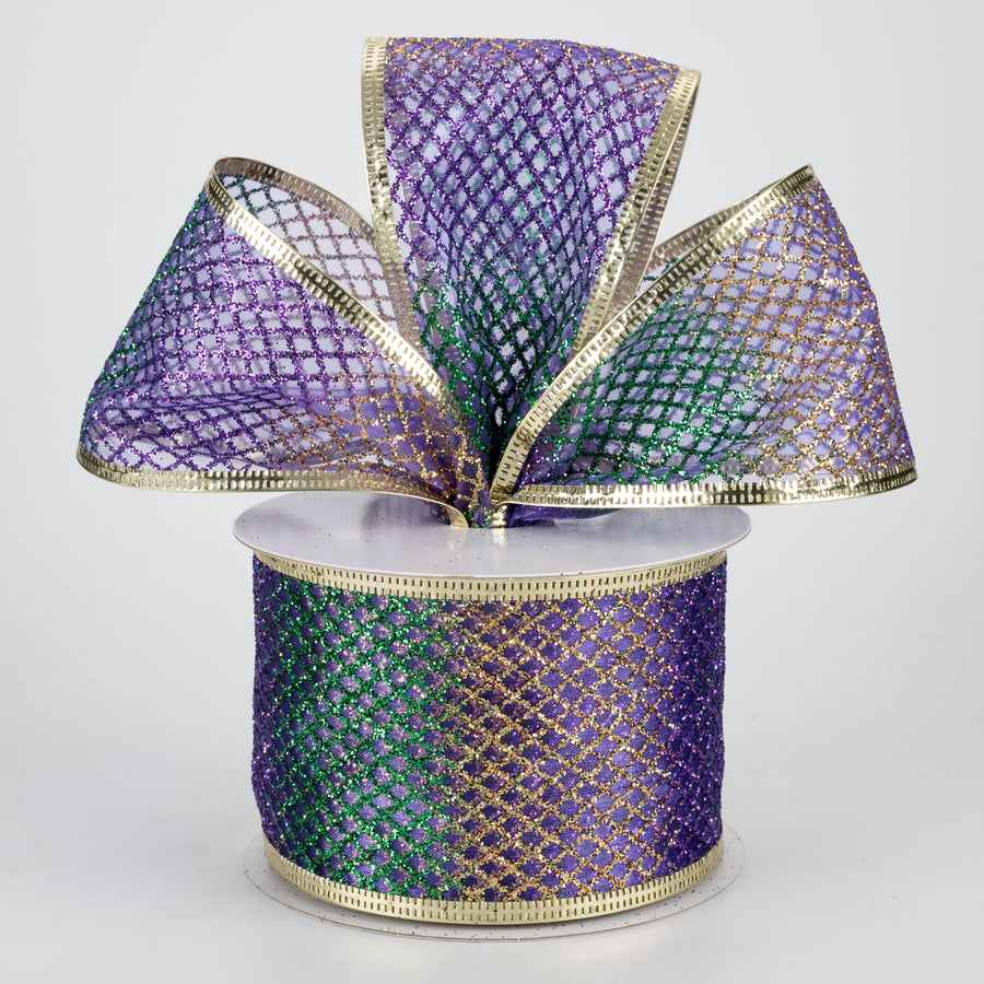 2.5" Glitter Sheer Net Ribbon: Purple, Green, Gold (10 Yards) Lifestyle Photo