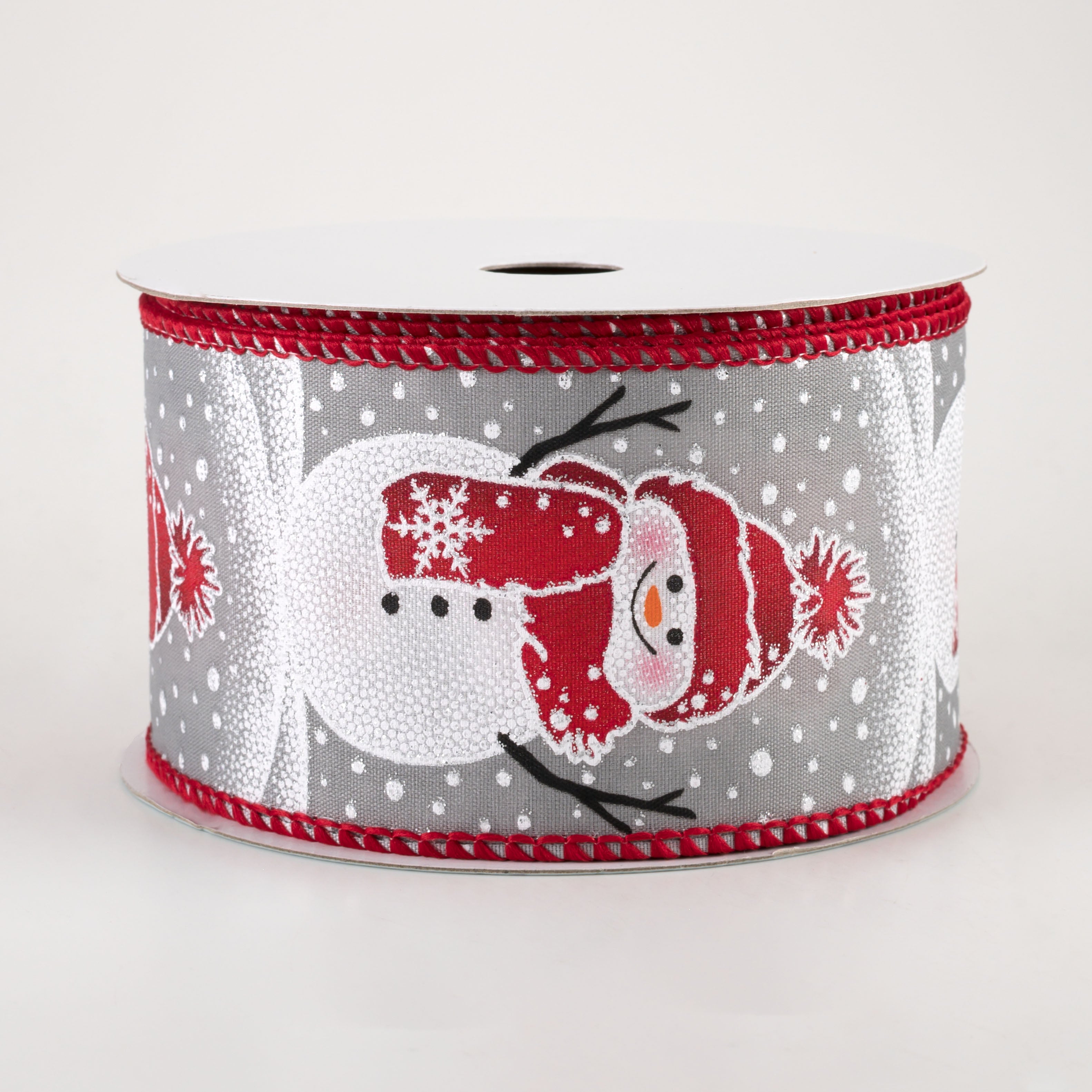 2.5" Glitter Snow Standing Snowman Ribbon: Grey (10 Yards)