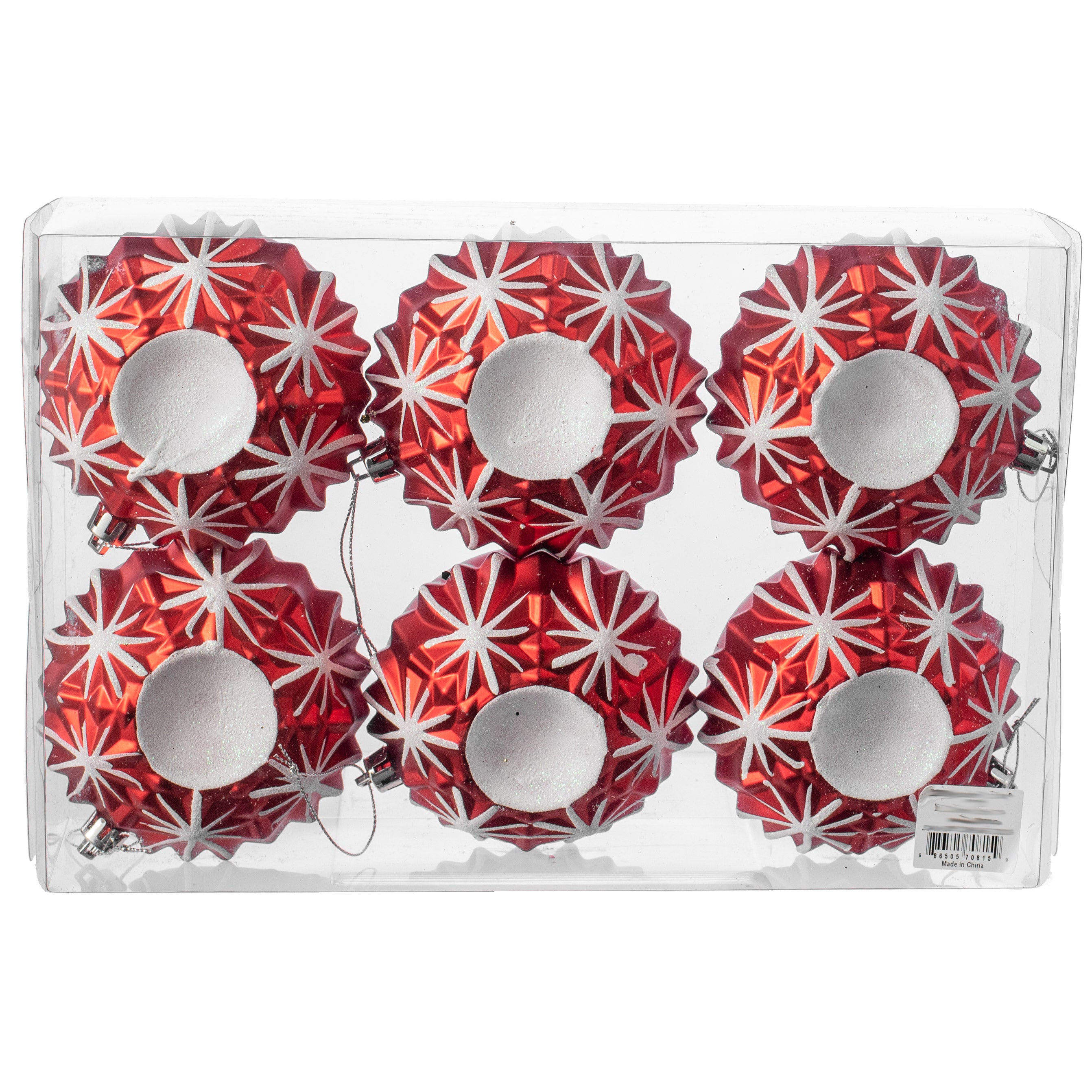 4" Glitter Snowflake Disc Ornaments: Red & White (6) Item Number: 270815