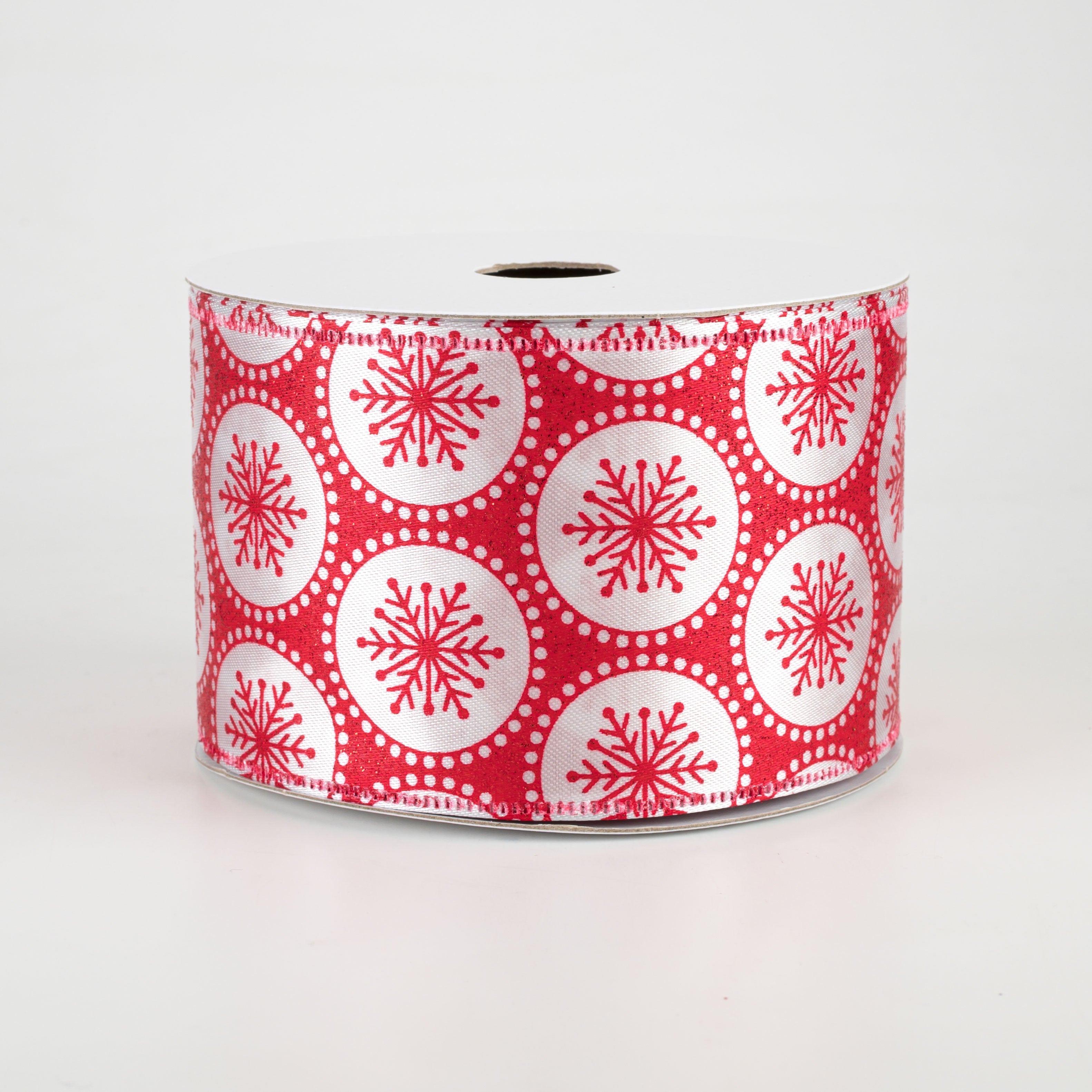 2.5" Glitter Snowflake Dots Ribbon: Red (10 Yards)
