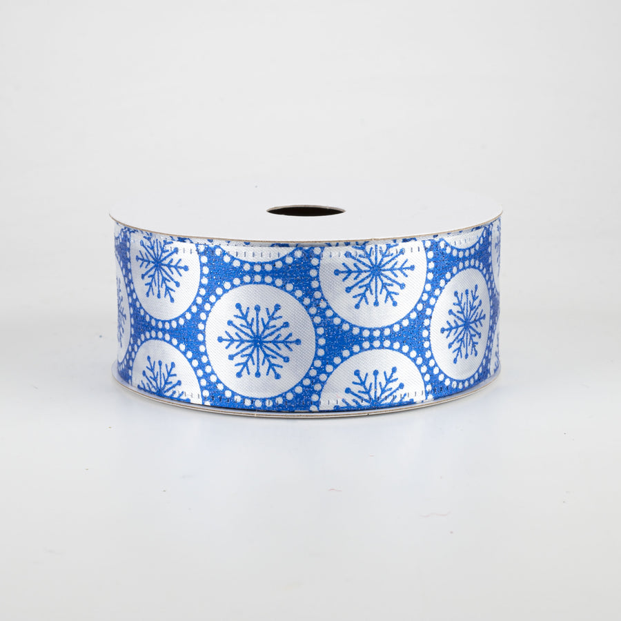 1.5" Glitter Snowflake Dots Ribbon: Royal Blue (10 Yards) Item Number: 75032-09-25