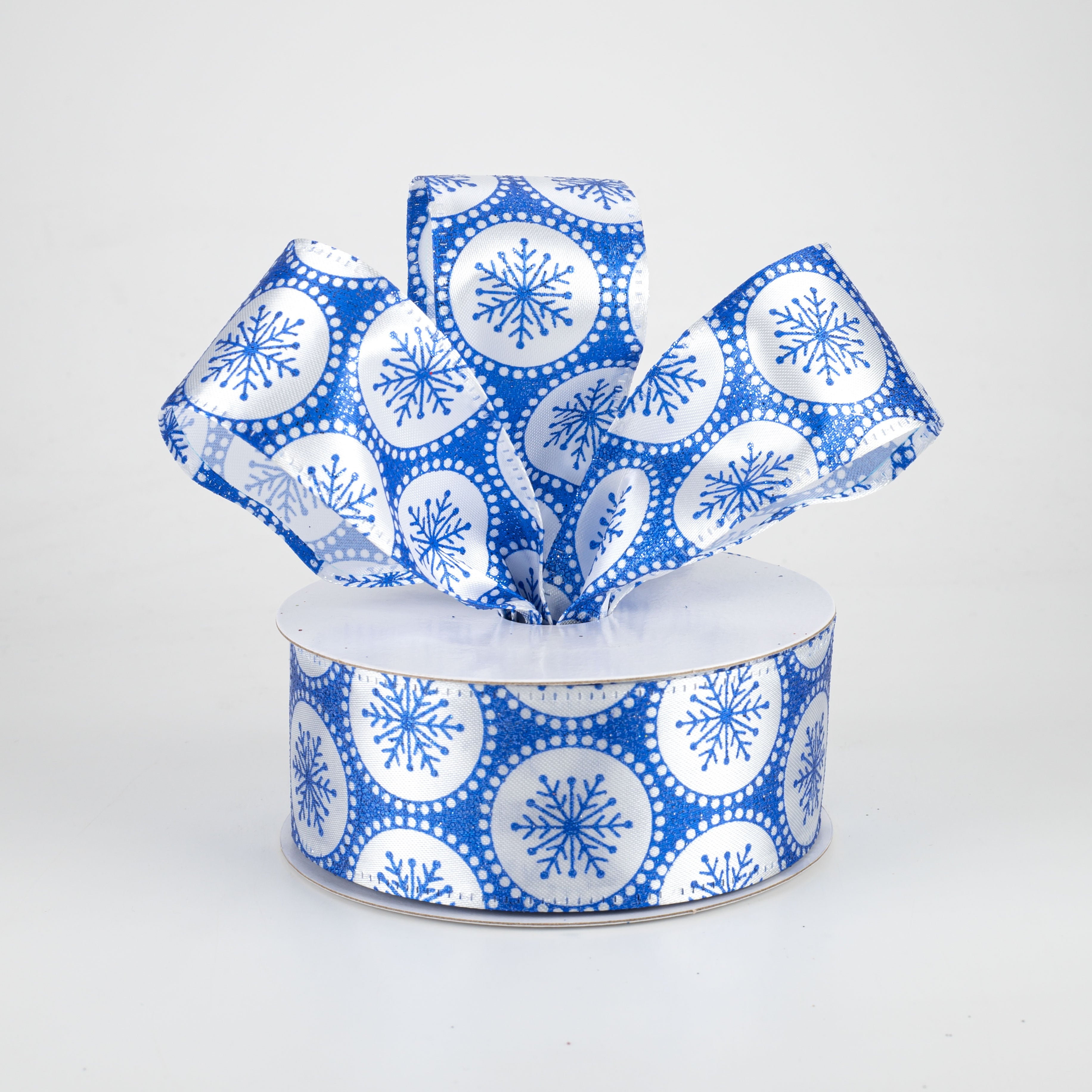 1.5" Glitter Snowflake Dots Ribbon: Royal Blue (10 Yards) Lifestyle Photo